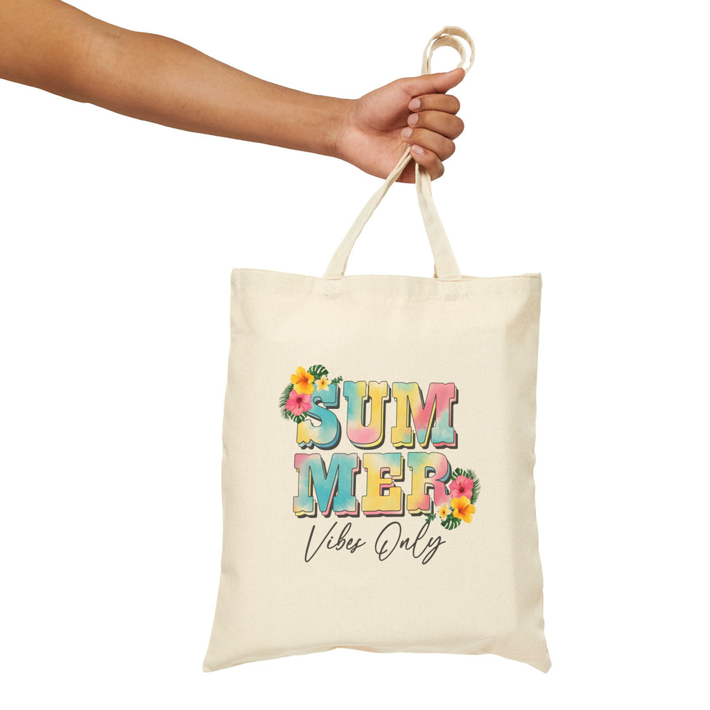 Summer Vibes Only Cotton Canvas Tote Bag – Reusable Graphic Beach & Market Tote