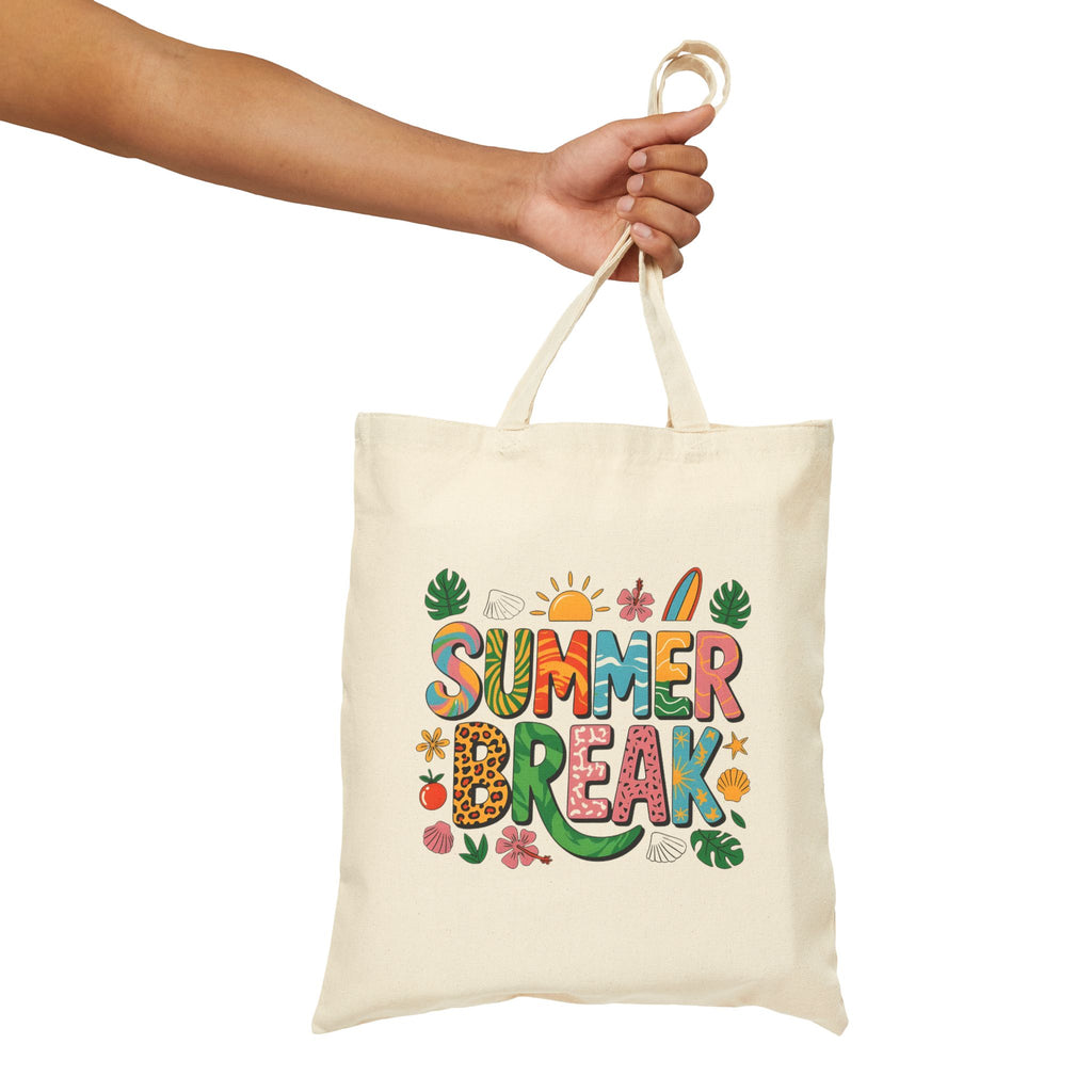 Summer Break Graphic Cotton Canvas Tote Bag – Reusable Beach & Travel Tote