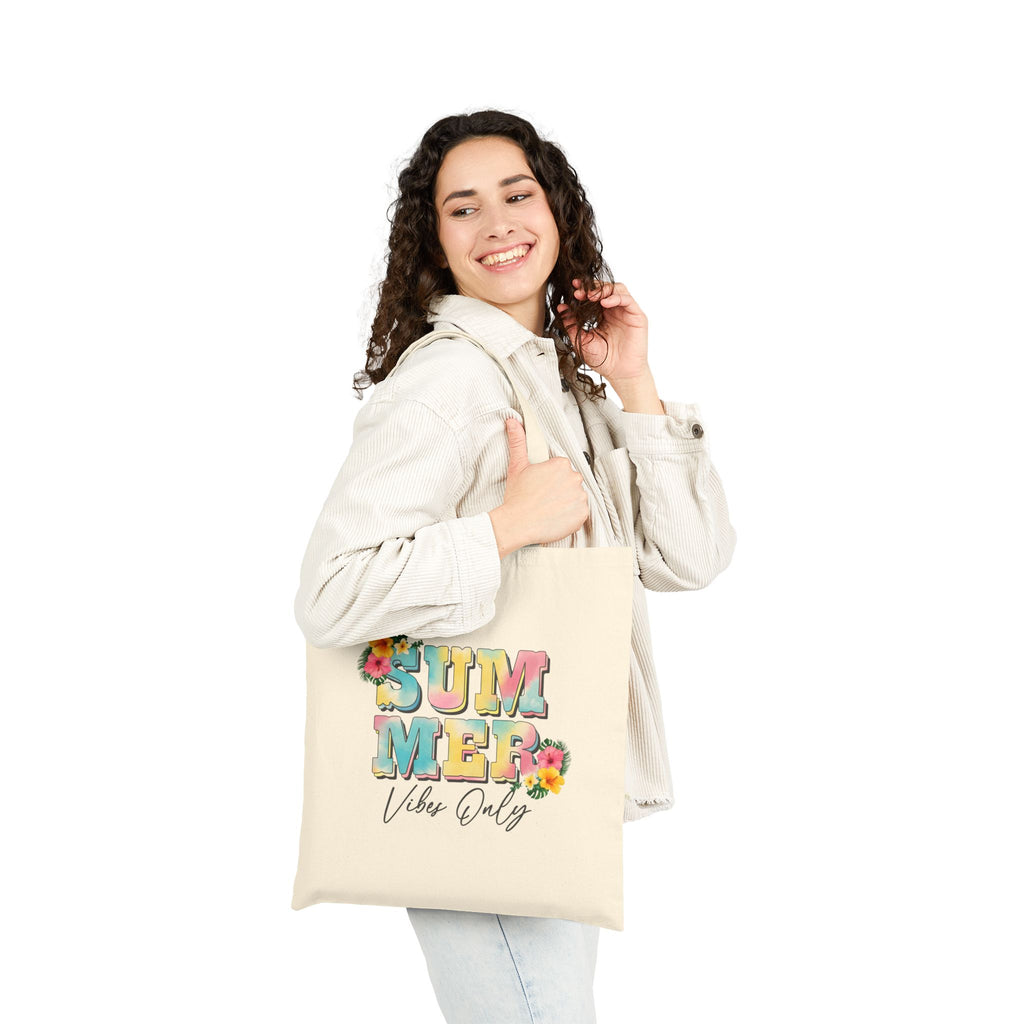 Summer Vibes Only Cotton Canvas Tote Bag – Reusable Graphic Beach & Market Tote