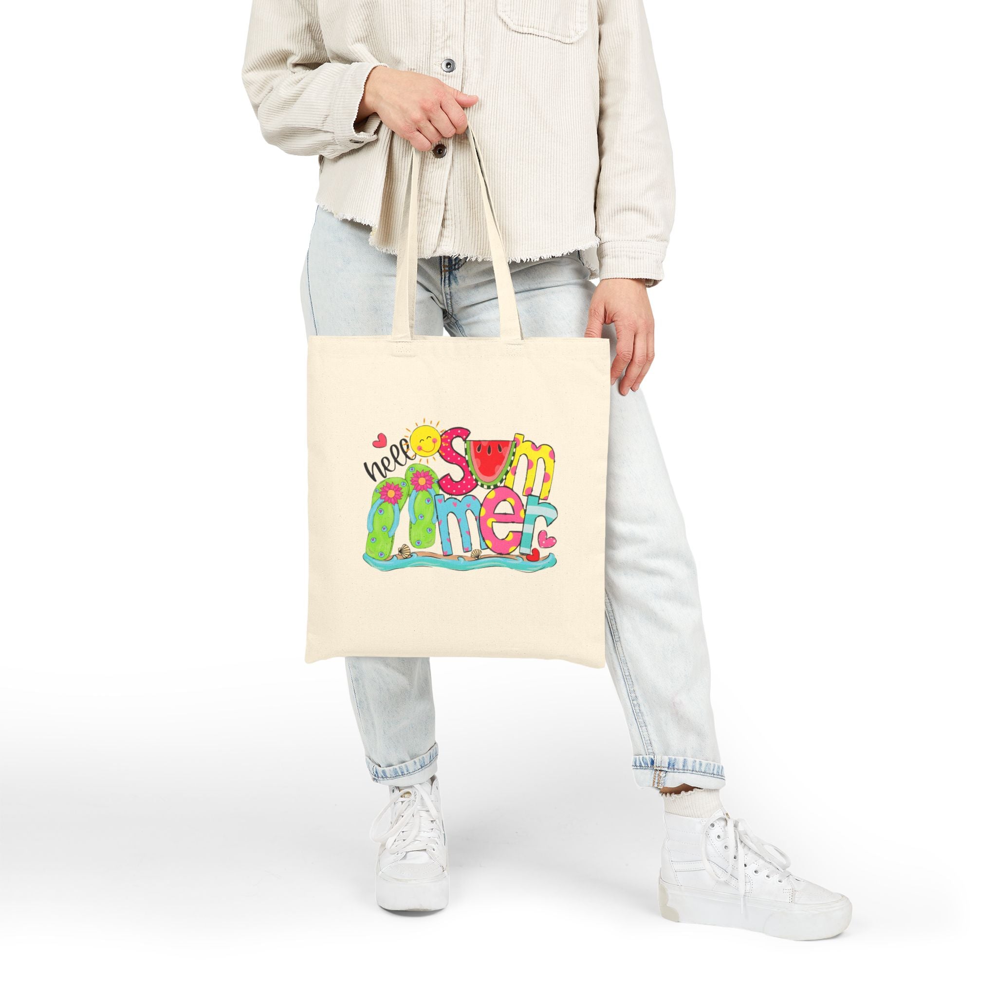Hello Summer Cotton Canvas Tote Bag – Reusable Beach & Travel Tote