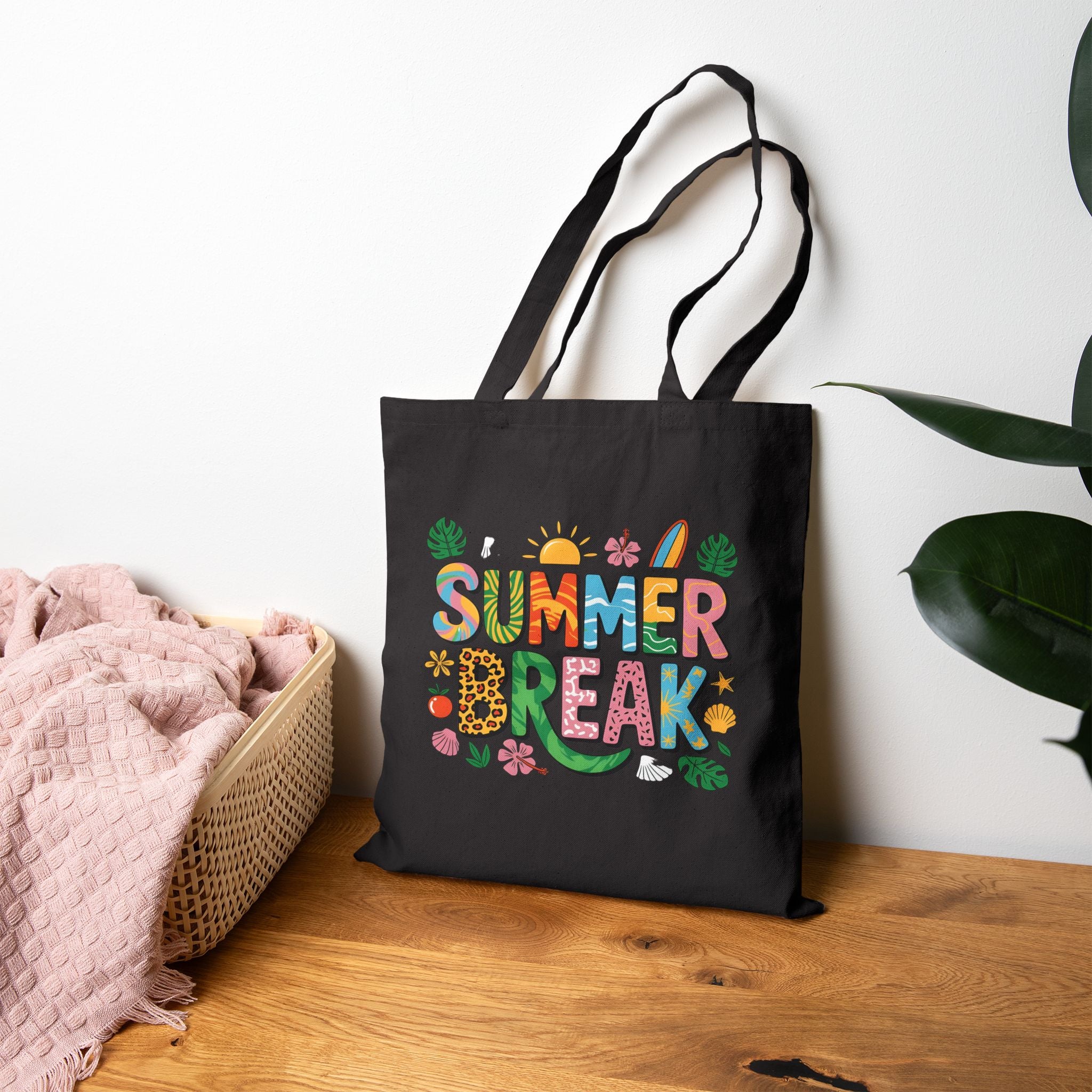 Summer Break Graphic Cotton Canvas Tote Bag – Reusable Beach & Travel Tote