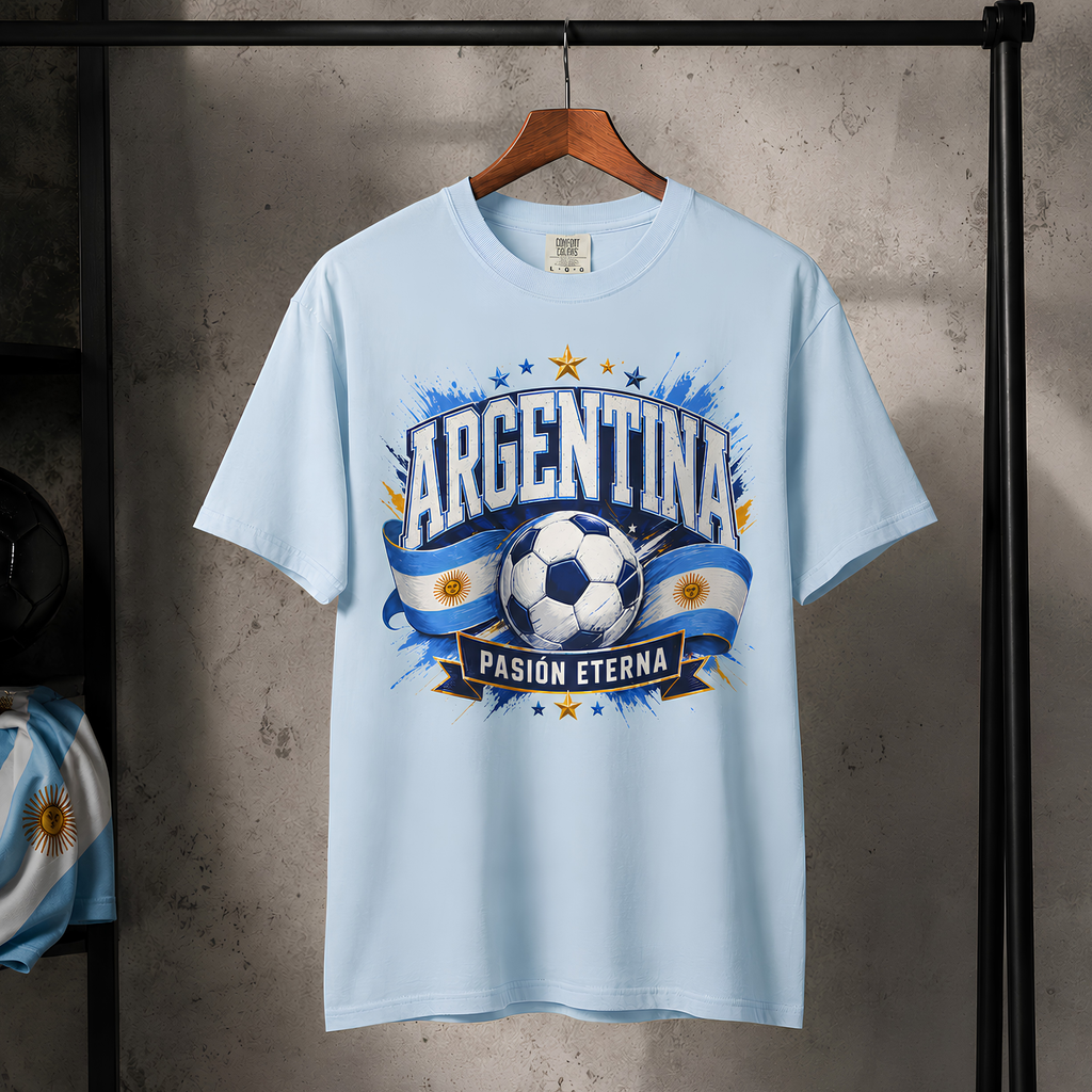 Argentina Football Supporter T-Shirt | Soccer Fan Graphic Tee | Argentina Matchday Apparel | Pasión Eterna Football Fan Comfort ColorsShirt