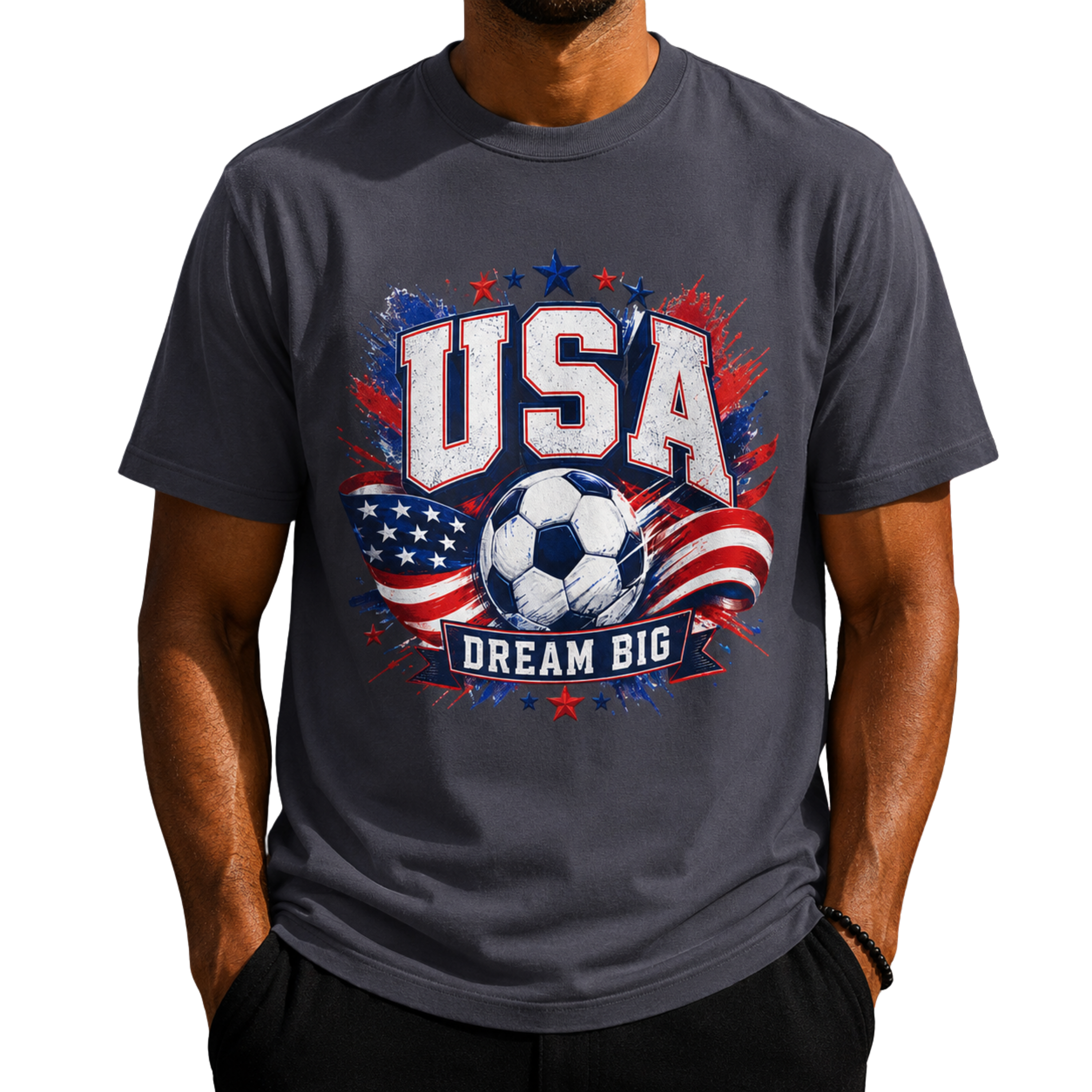 USA Football Supporter T-Shirt | Soccer Fan Graphic Tee | Matchday Apparel | Dream Big | Football Fan Gift | Comfort Colors Shirt