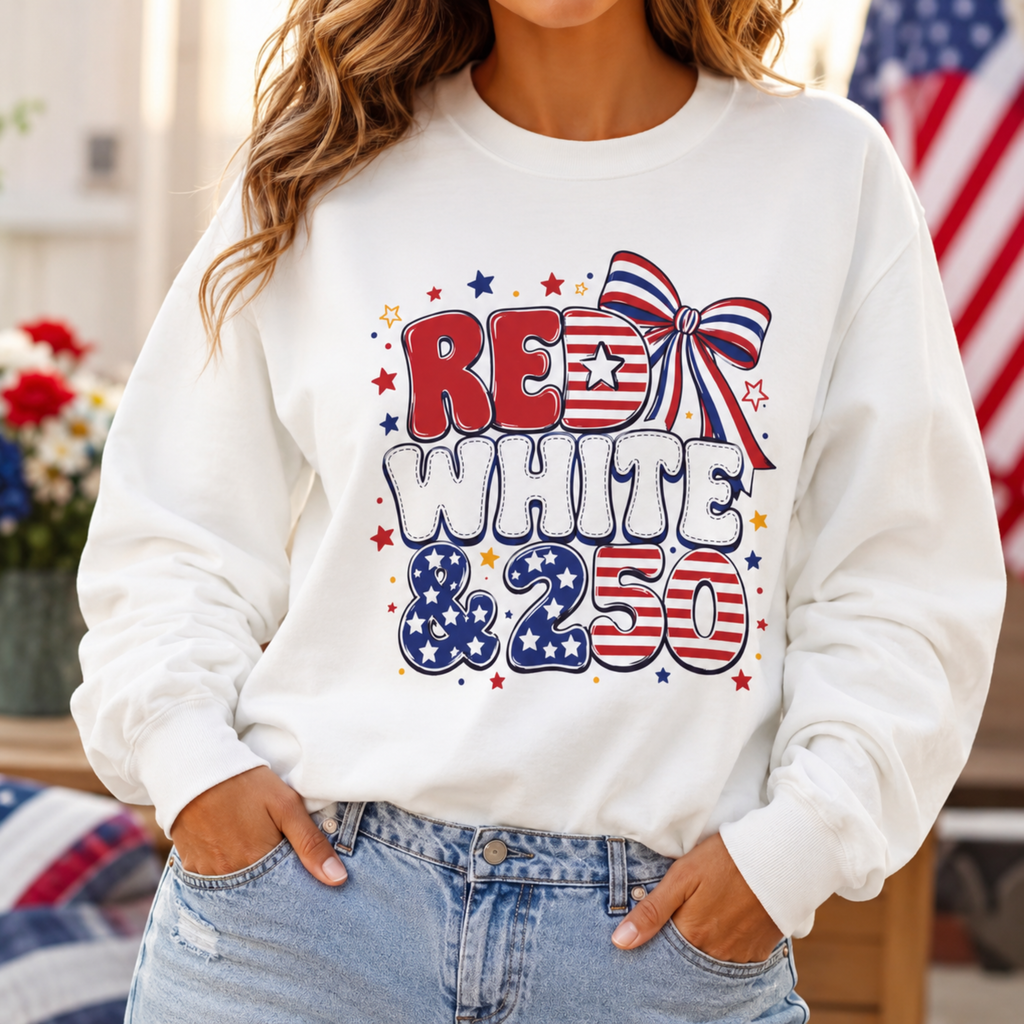 Red White & 250 Sweatshirt | Patriotic 4th of July Crewneck | America 250 Sweatshirt | Fourth of July Graphic Sweatshirt