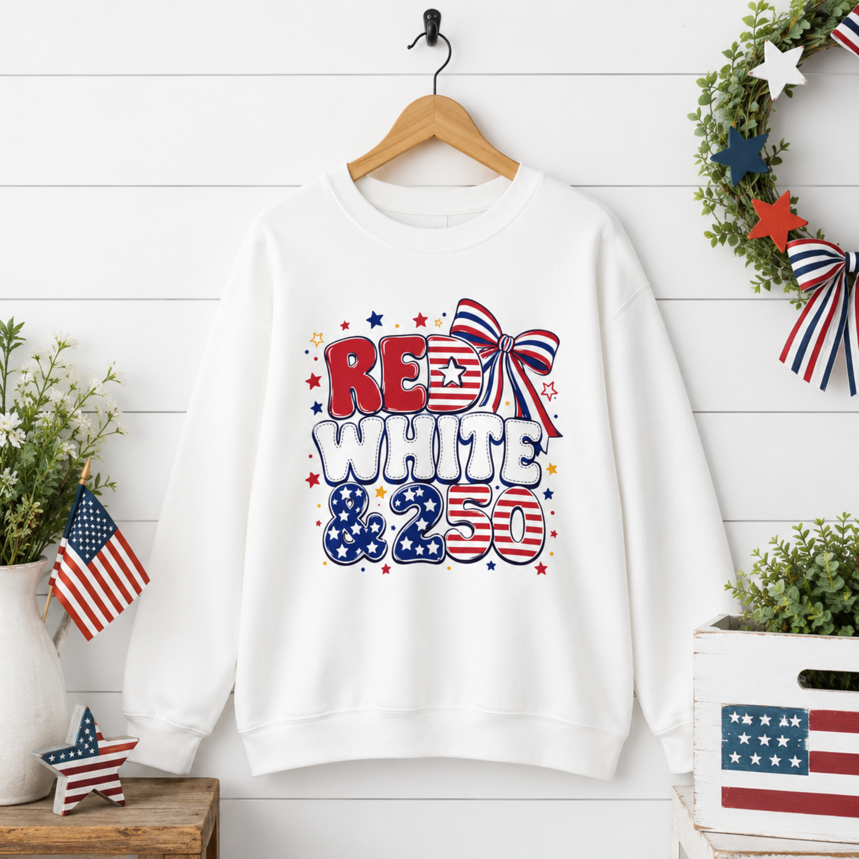 Red White & 250 Sweatshirt | Patriotic 4th of July Crewneck | America 250 Sweatshirt | Fourth of July Graphic Sweatshirt