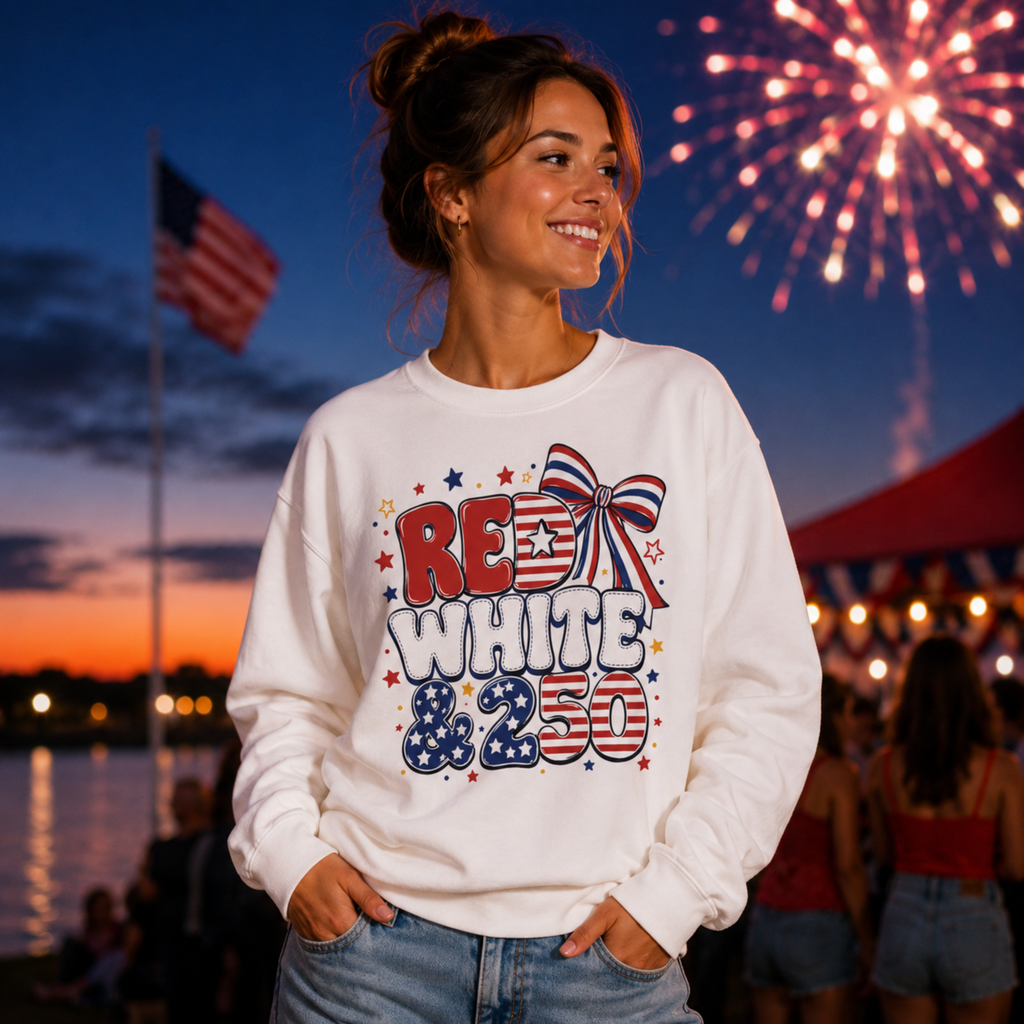 Red White & 250 Sweatshirt | Patriotic 4th of July Crewneck | America 250 Sweatshirt | Fourth of July Graphic Sweatshirt