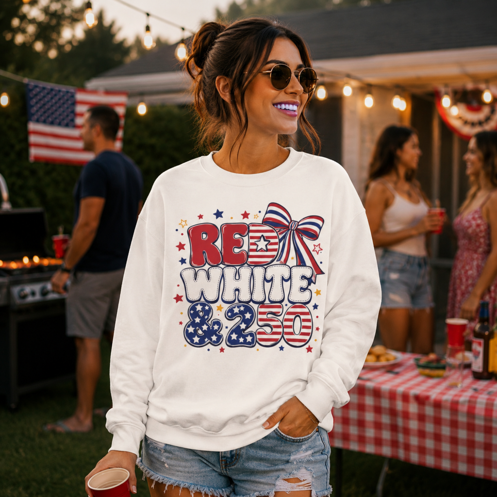 Red White & 250 Sweatshirt | Patriotic 4th of July Crewneck | America 250 Sweatshirt | Fourth of July Graphic Sweatshirt