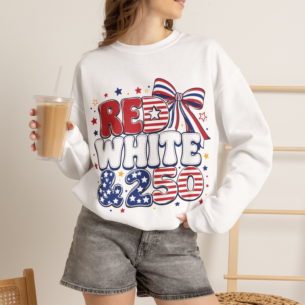 Red White & 250 Sweatshirt | Patriotic 4th of July Crewneck | America 250 Sweatshirt | Fourth of July Graphic Sweatshirt
