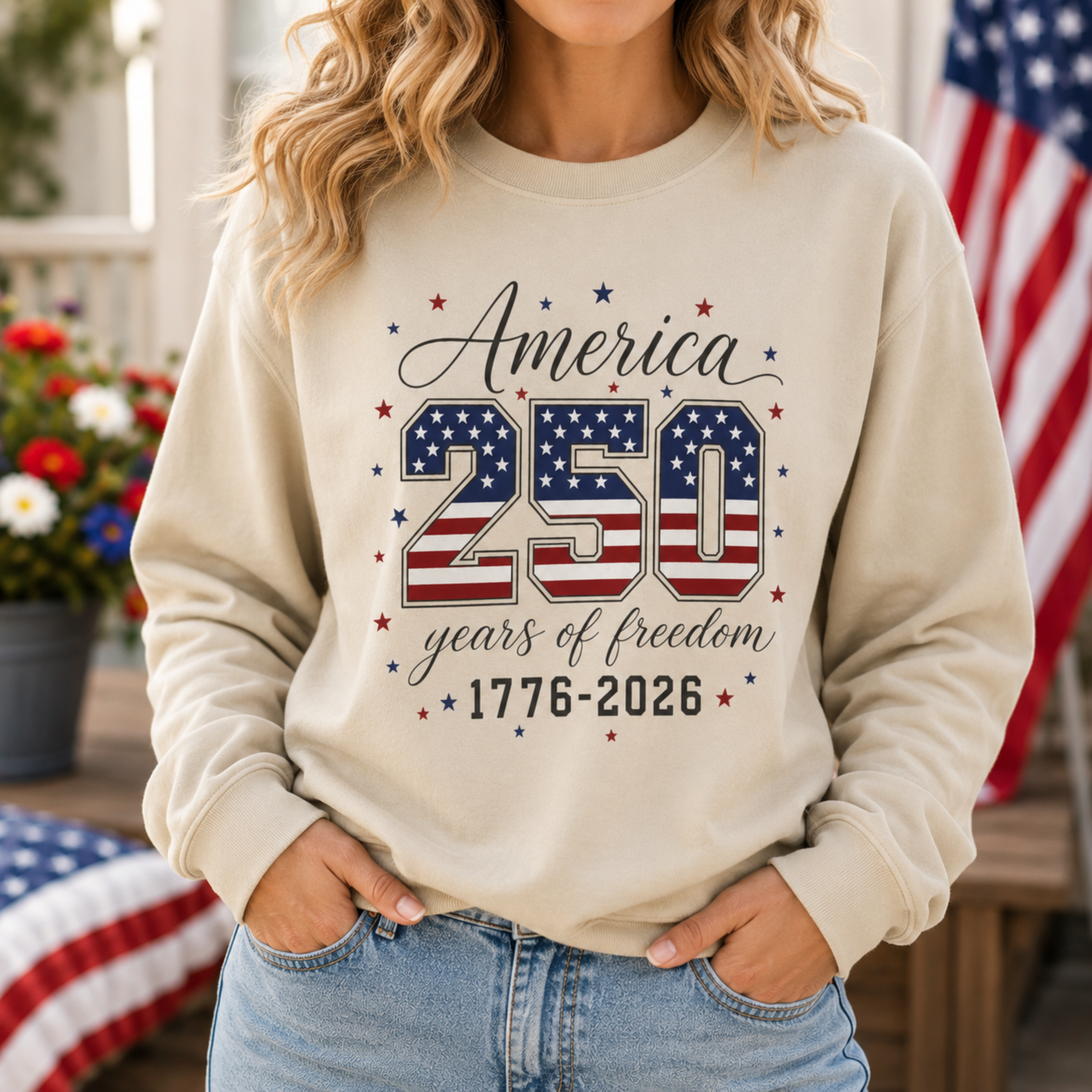 America 250 Years of Freedom Unisex Sweatshirt | 4th of July Crewneck | Patriotic America 250 Sweatshirt | 1776 2026 Independence Day Sweatshirt