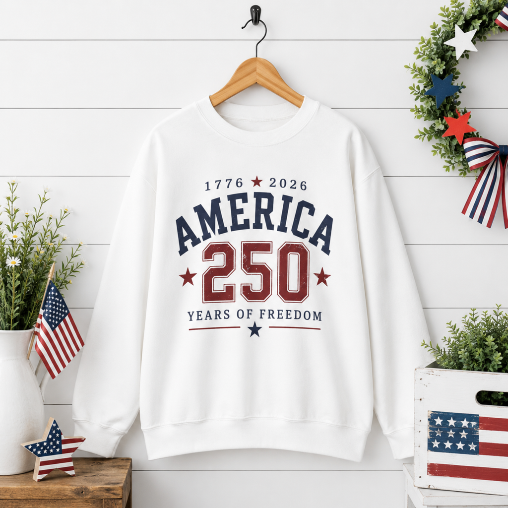 America 250 Years of Freedom Sweatshirt | Patriotic 4th of July Crewneck | America 250 Sweatshirt | 1776 2026 Independence Day Sweatshirt