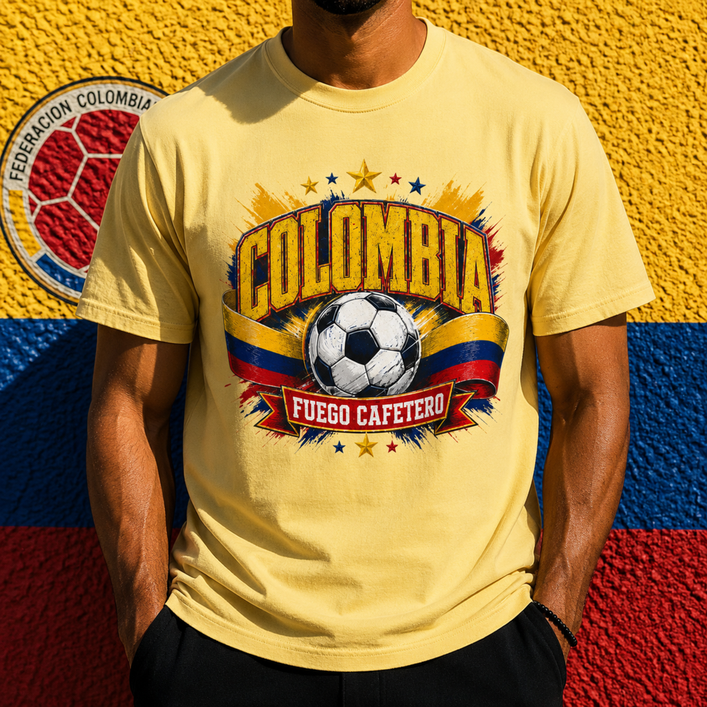Colombia 2026 Unisex Football Fan Shirt, Colombia Football Supporter Tee, Fuego Cafetero Graphic Shirt, Colombia Football Gift