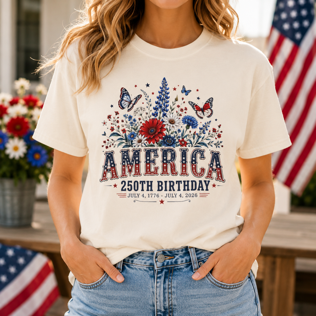 America 250th Birthday Comfort Colors Shirt | Patriotic 4th of July Shirt for Women | America 250 Tee | July 4th 1776 2026 Graphic Tee