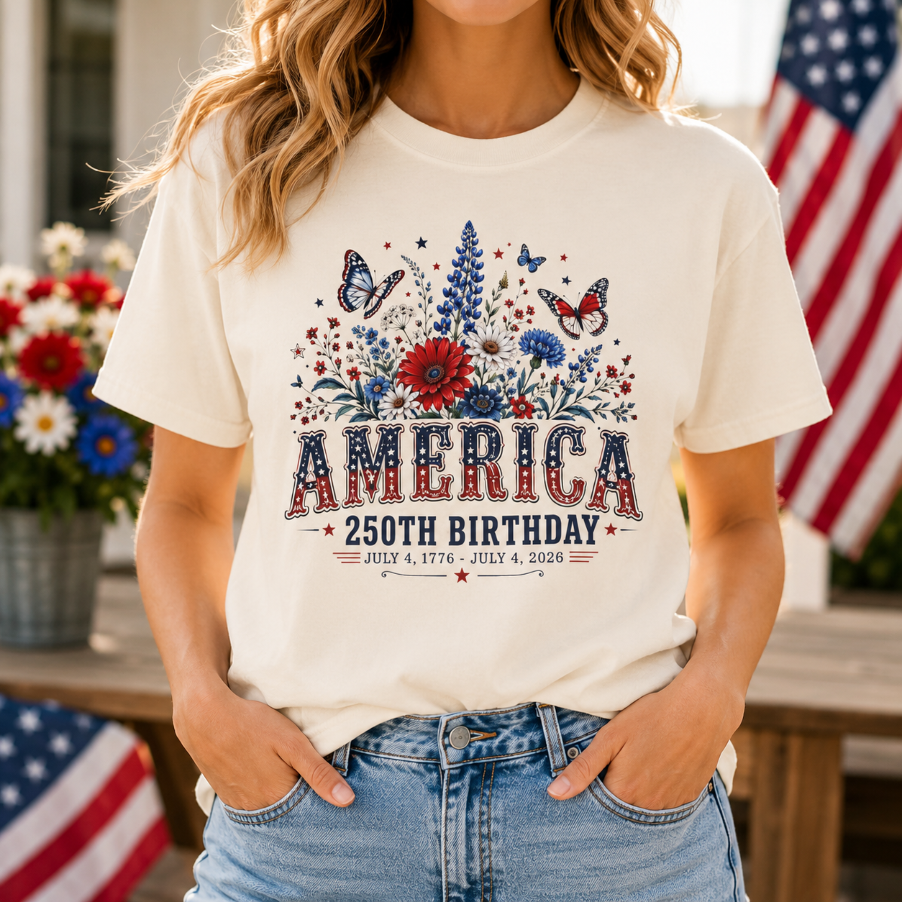 America 250th Birthday Comfort Colors Shirt | Patriotic 4th of July Shirt for Women | America 250 Tee | July 4th 1776 2026 Graphic Tee