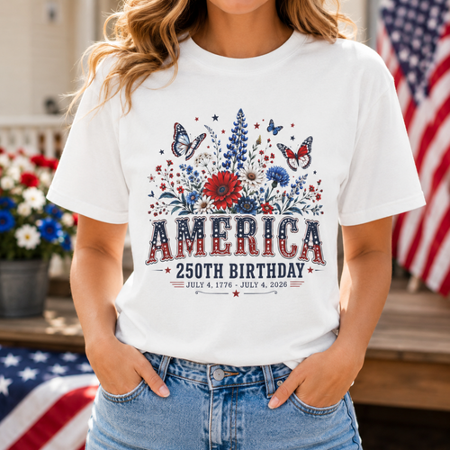 America 250th Birthday Comfort Colors Shirt | Patriotic 4th of July Shirt for Women | America 250 Tee | July 4th 1776 2026 Graphic Tee