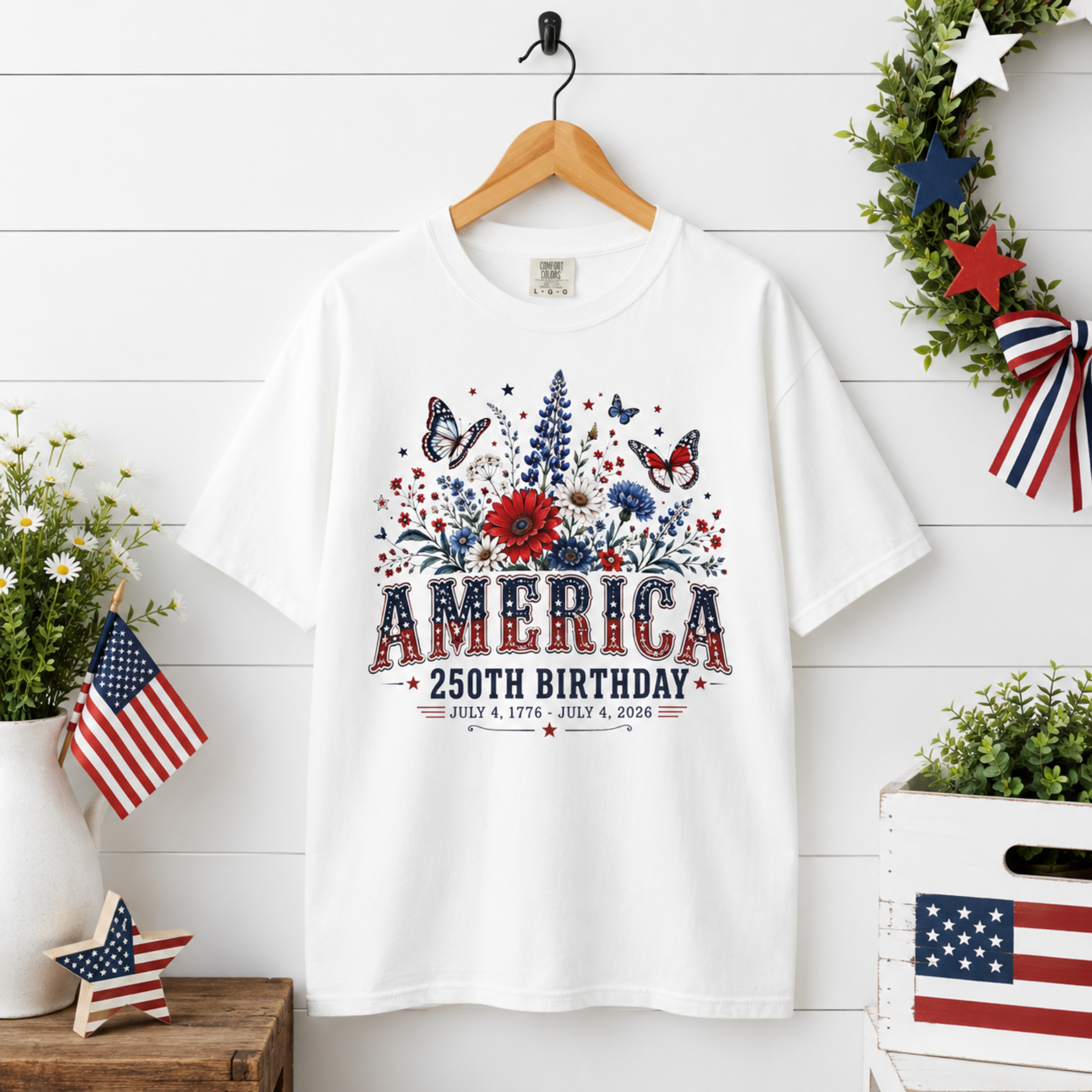 America 250th Birthday Comfort Colors Shirt | Patriotic 4th of July Shirt for Women | America 250 Tee | July 4th 1776 2026 Graphic Tee