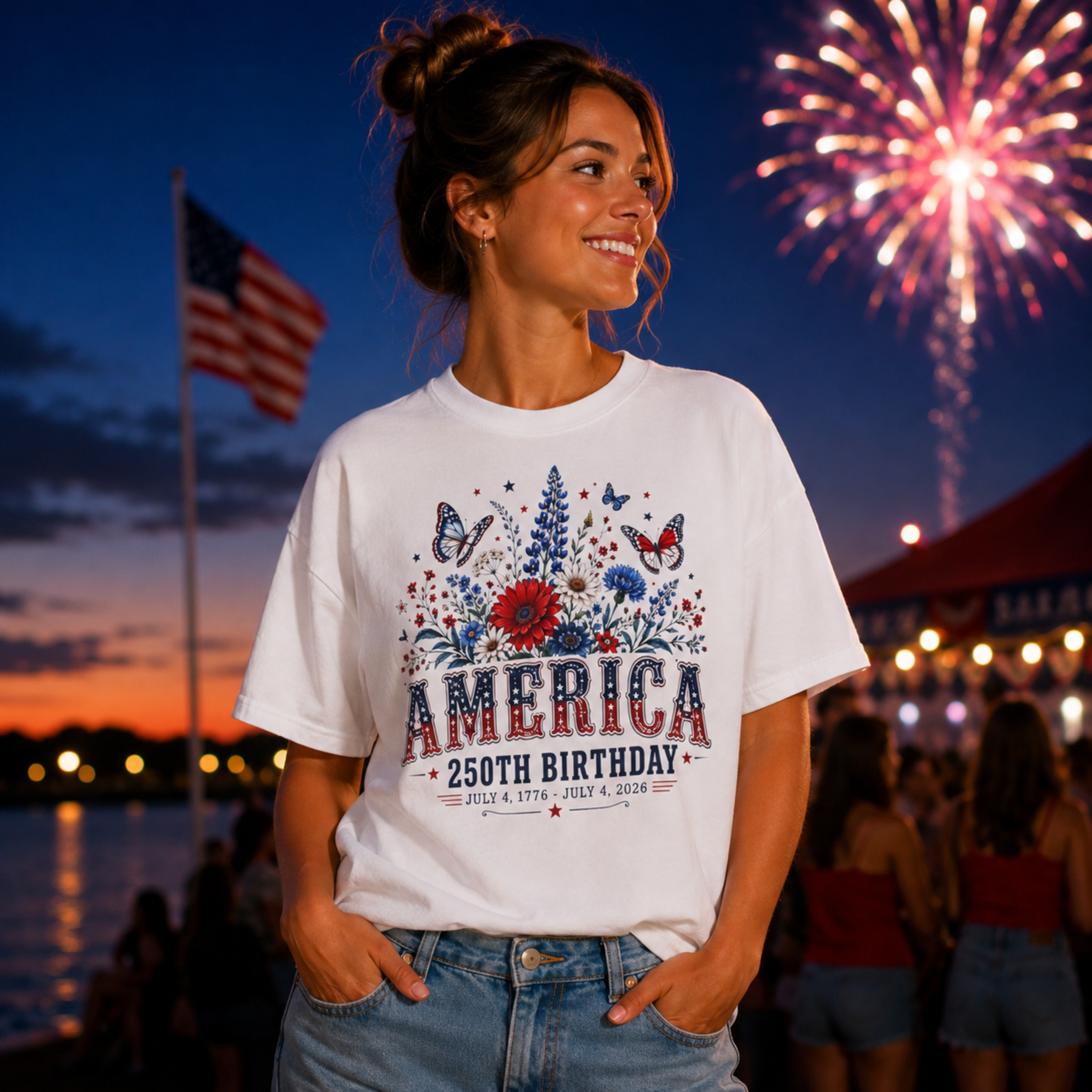 America 250th Birthday Comfort Colors Shirt | Patriotic 4th of July Shirt for Women | America 250 Tee | July 4th 1776 2026 Graphic Tee