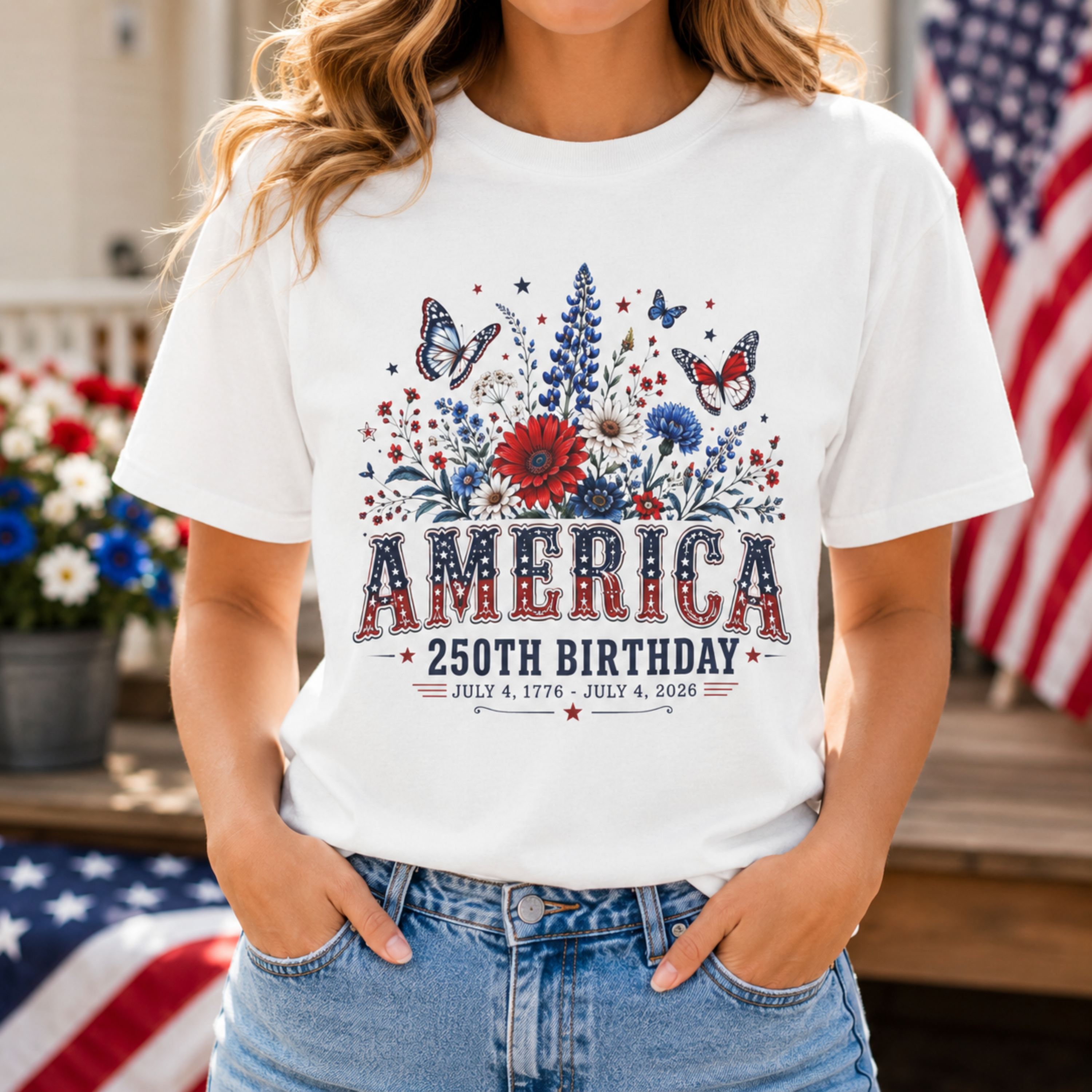 America 250th Birthday Comfort Colors Shirt | Patriotic 4th of July Shirt for Women | America 250 Tee | July 4th 1776 2026 Graphic Tee