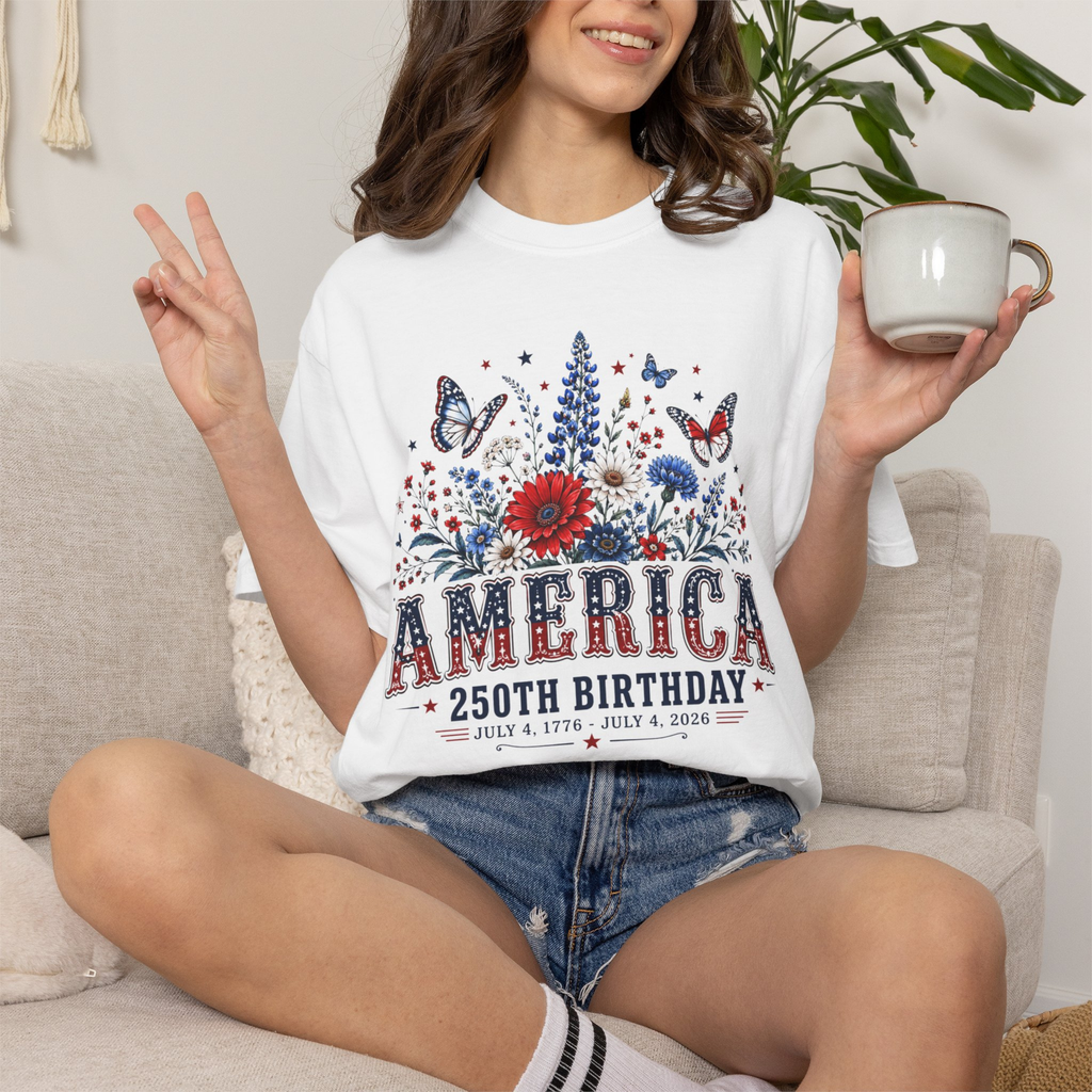 America 250th Birthday Comfort Colors Shirt | Patriotic 4th of July Shirt for Women | America 250 Tee | July 4th 1776 2026 Graphic Tee