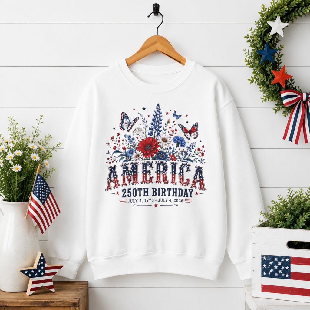 America 250th Birthday Sweatshirt | Patriotic 4th of July Crewneck for Women | America 250 Sweatshirt | July 4th 1776 2026 Sweatshirt