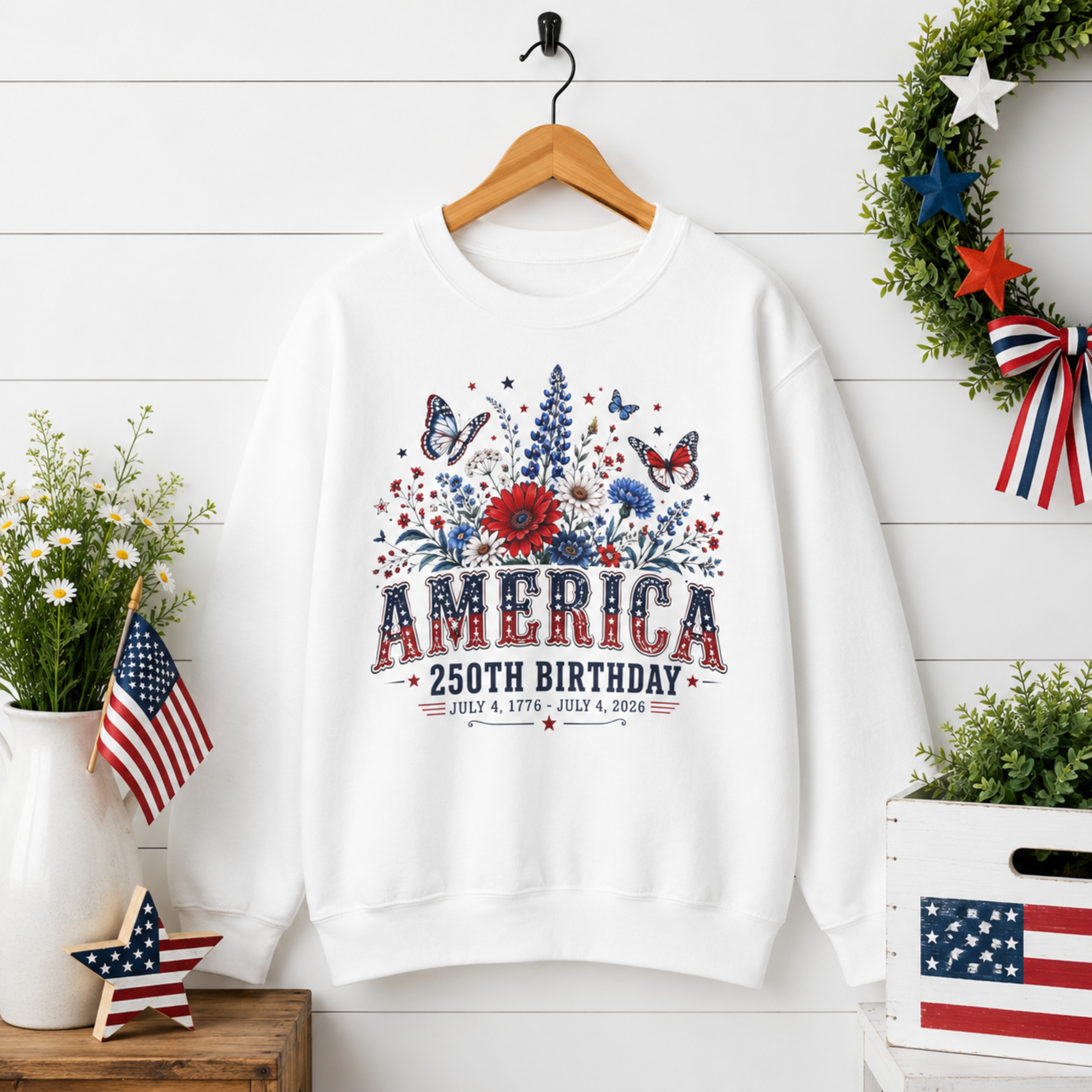 America 250th Birthday Sweatshirt | Patriotic 4th of July Crewneck for Women | America 250 Sweatshirt | July 4th 1776 2026 Sweatshirt