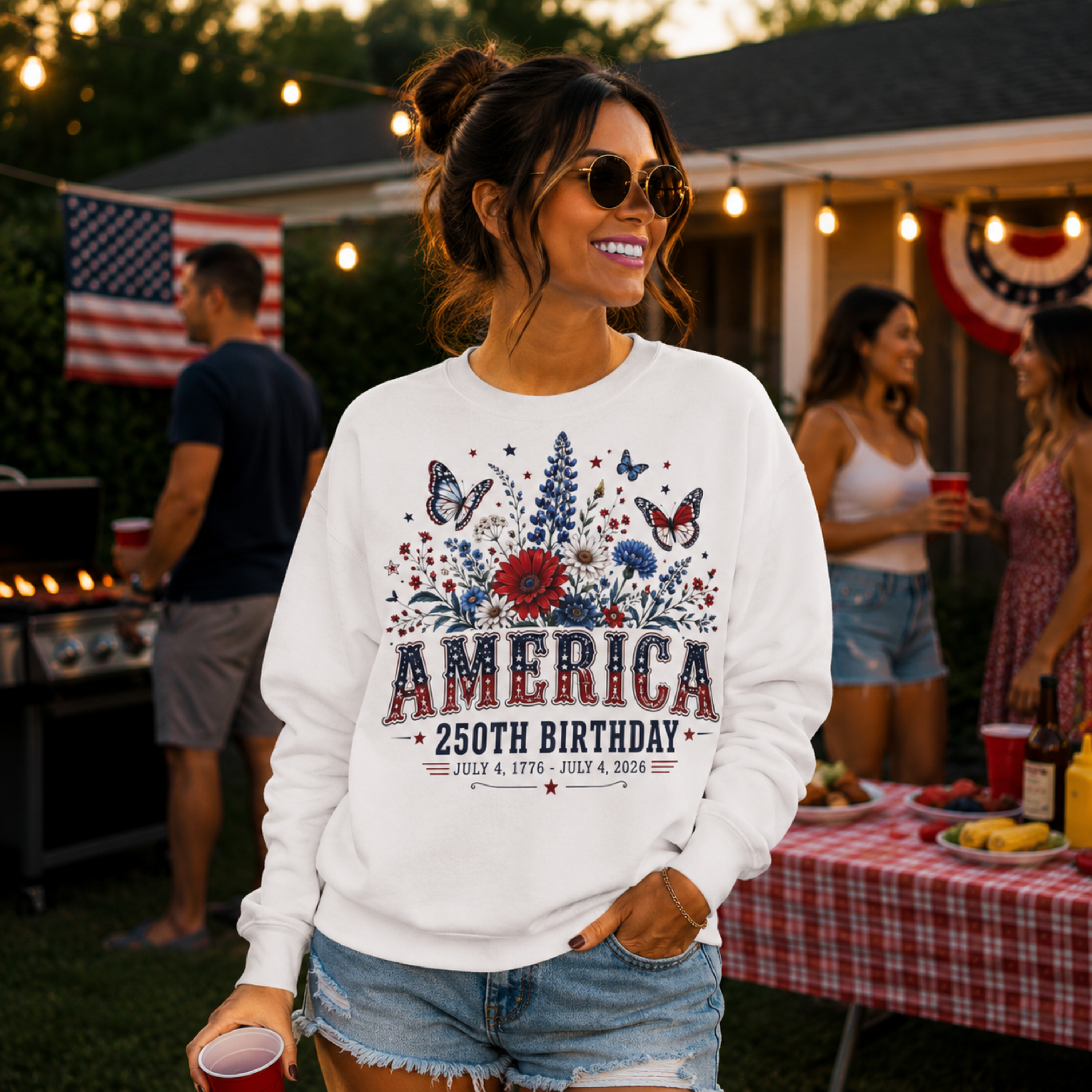 America 250th Birthday Sweatshirt | Patriotic 4th of July Crewneck for Women | America 250 Sweatshirt | July 4th 1776 2026 Sweatshirt