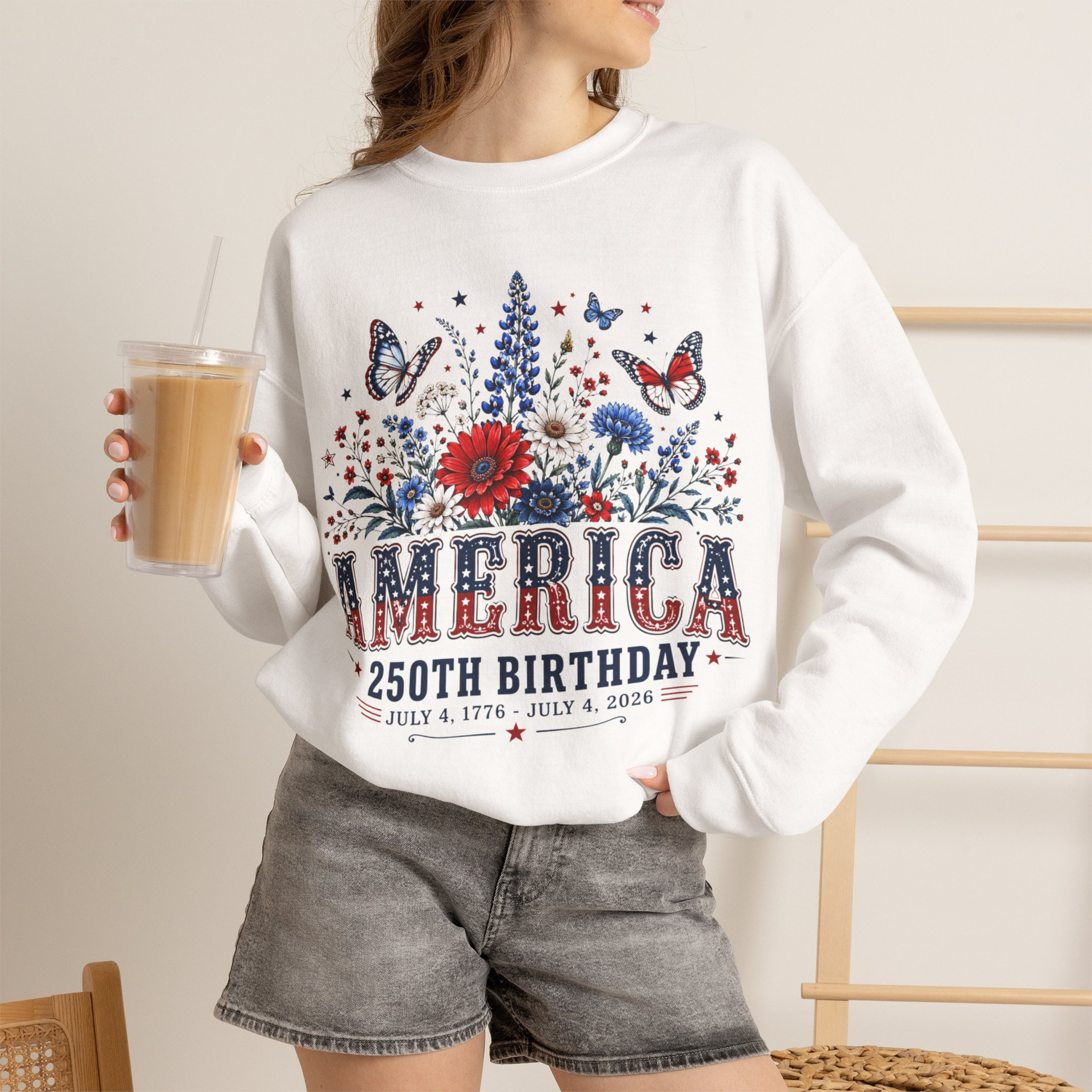 America 250th Birthday Sweatshirt | Patriotic 4th of July Crewneck for Women | America 250 Sweatshirt | July 4th 1776 2026 Sweatshirt