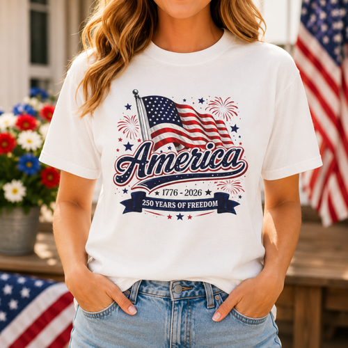 America 250 Years of Freedom Unisex Comfort Colors Shirt | Patriotic 4th of July Shirt | America 1776 2026 Tee | USA Flag Independence Day Shirt