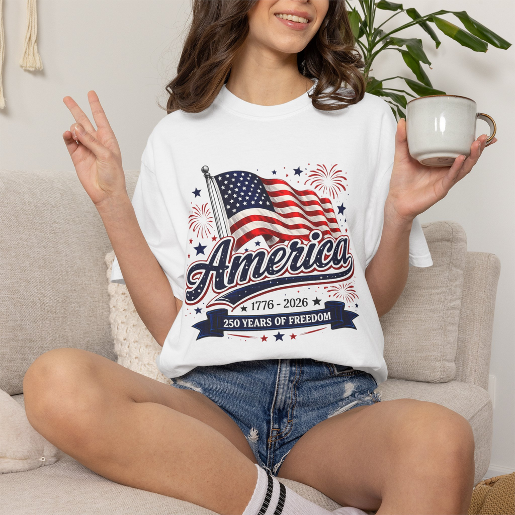 America 250 Years of Freedom Unisex Comfort Colors Shirt | Patriotic 4th of July Shirt | America 1776 2026 Tee | USA Flag Independence Day Shirt