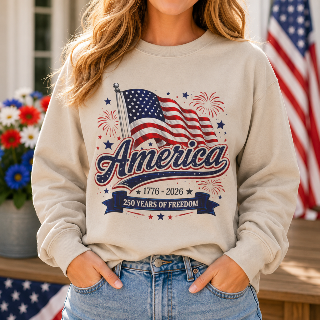 America 250 Years of Freedom Unisex Sweatshirt | Patriotic 4th of July Crewneck | America Flag Sweatshirt | 1776 2026 Independence Day Sweatshirt