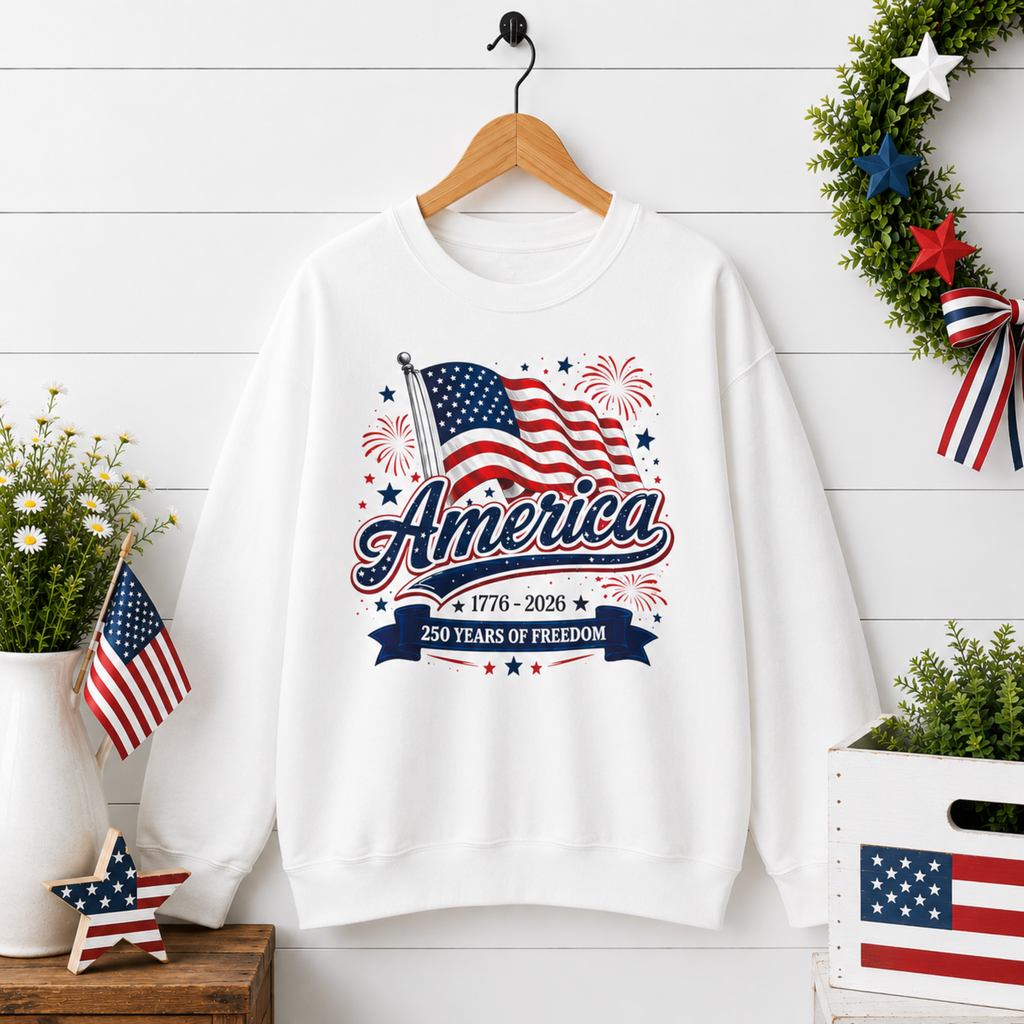 America 250 Years of Freedom Unisex Sweatshirt | Patriotic 4th of July Crewneck | America Flag Sweatshirt | 1776 2026 Independence Day Sweatshirt