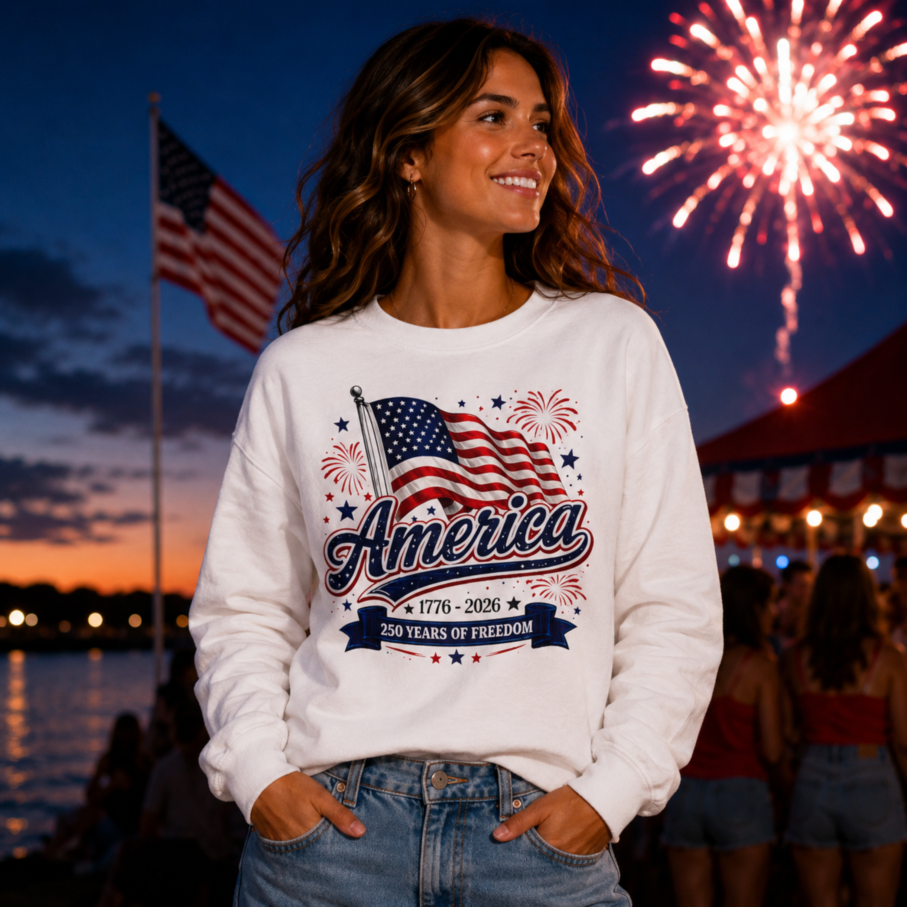 America 250 Years of Freedom Unisex Sweatshirt | Patriotic 4th of July Crewneck | America Flag Sweatshirt | 1776 2026 Independence Day Sweatshirt
