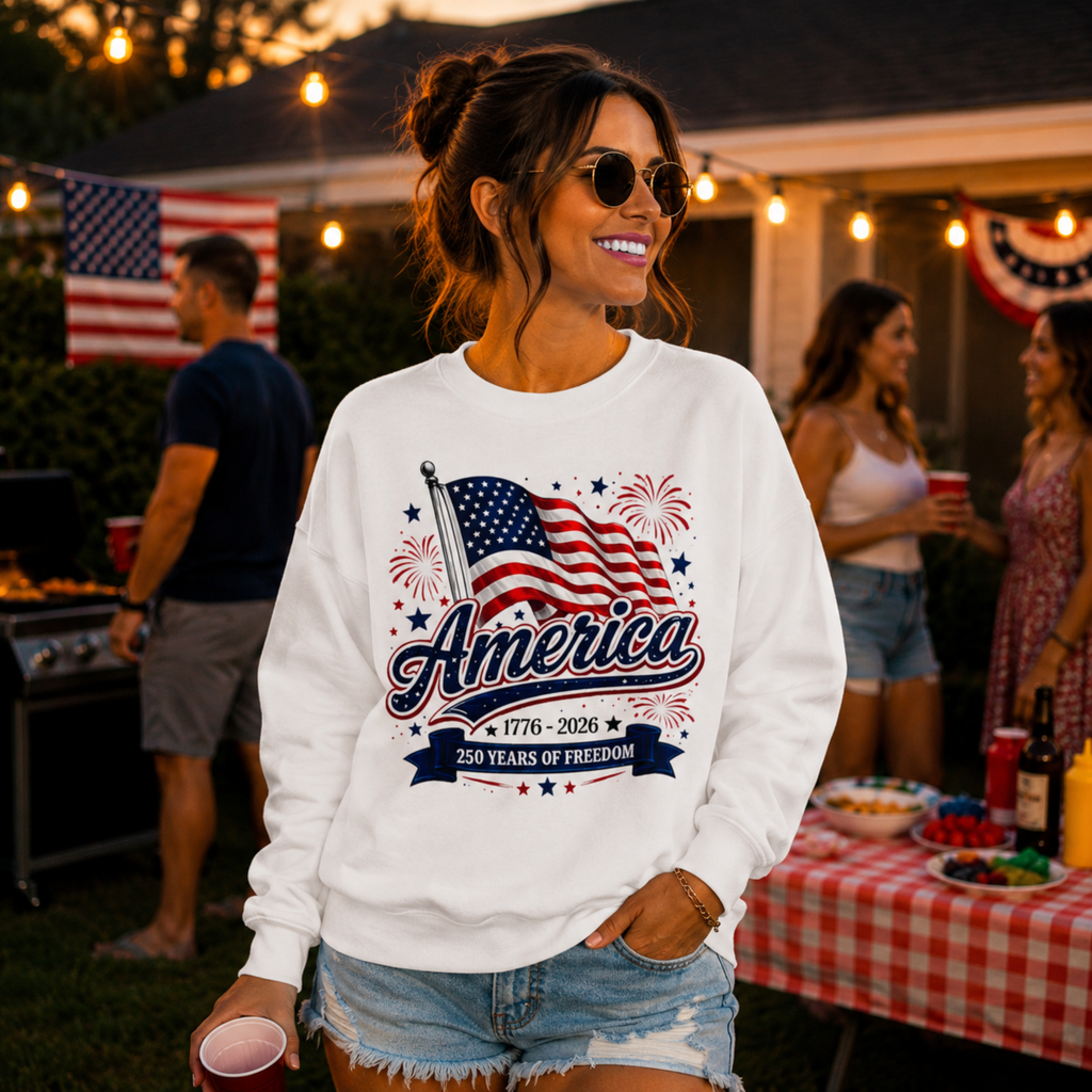 America 250 Years of Freedom Unisex Sweatshirt | Patriotic 4th of July Crewneck | America Flag Sweatshirt | 1776 2026 Independence Day Sweatshirt
