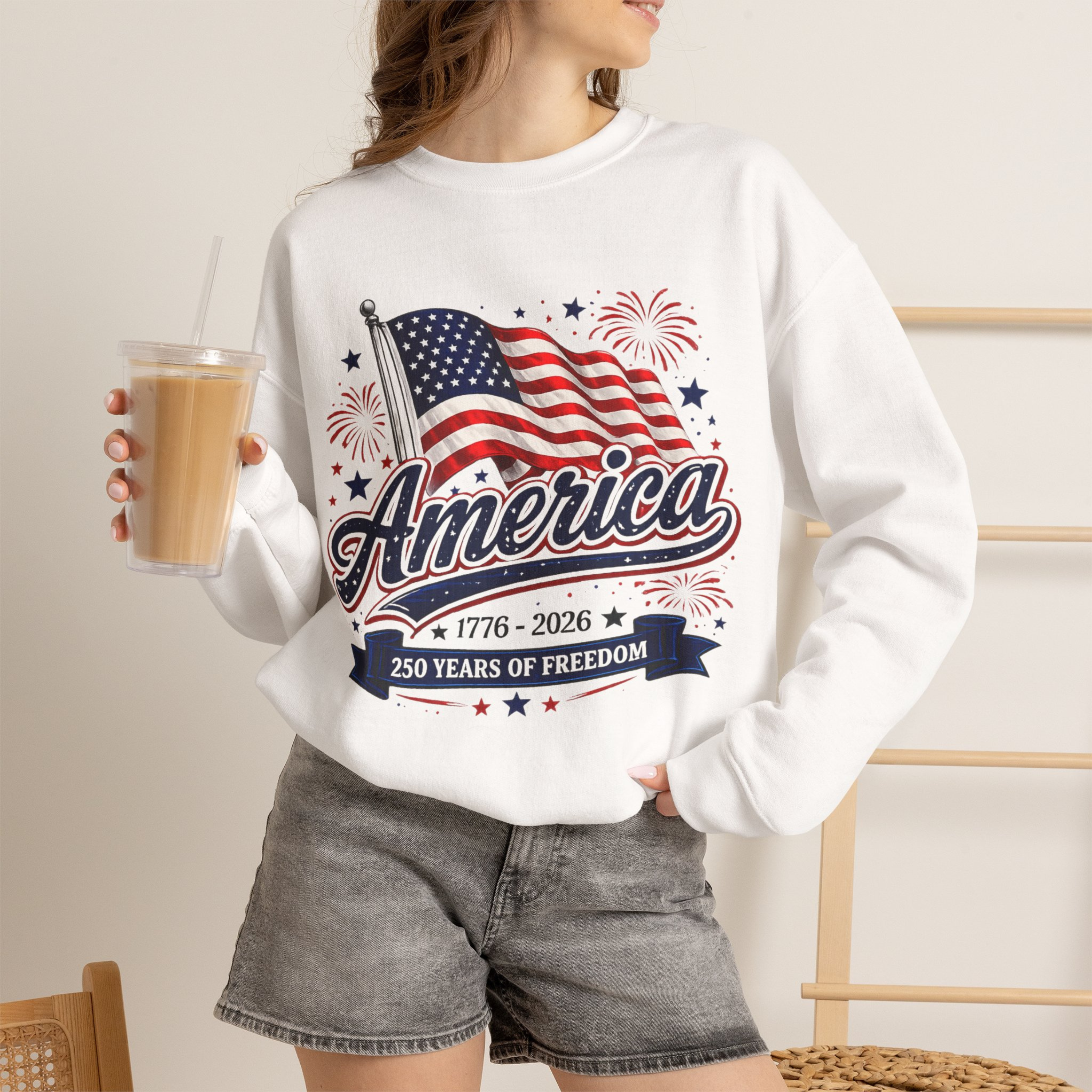 America 250 Years of Freedom Unisex Sweatshirt | Patriotic 4th of July Crewneck | America Flag Sweatshirt | 1776 2026 Independence Day Sweatshirt