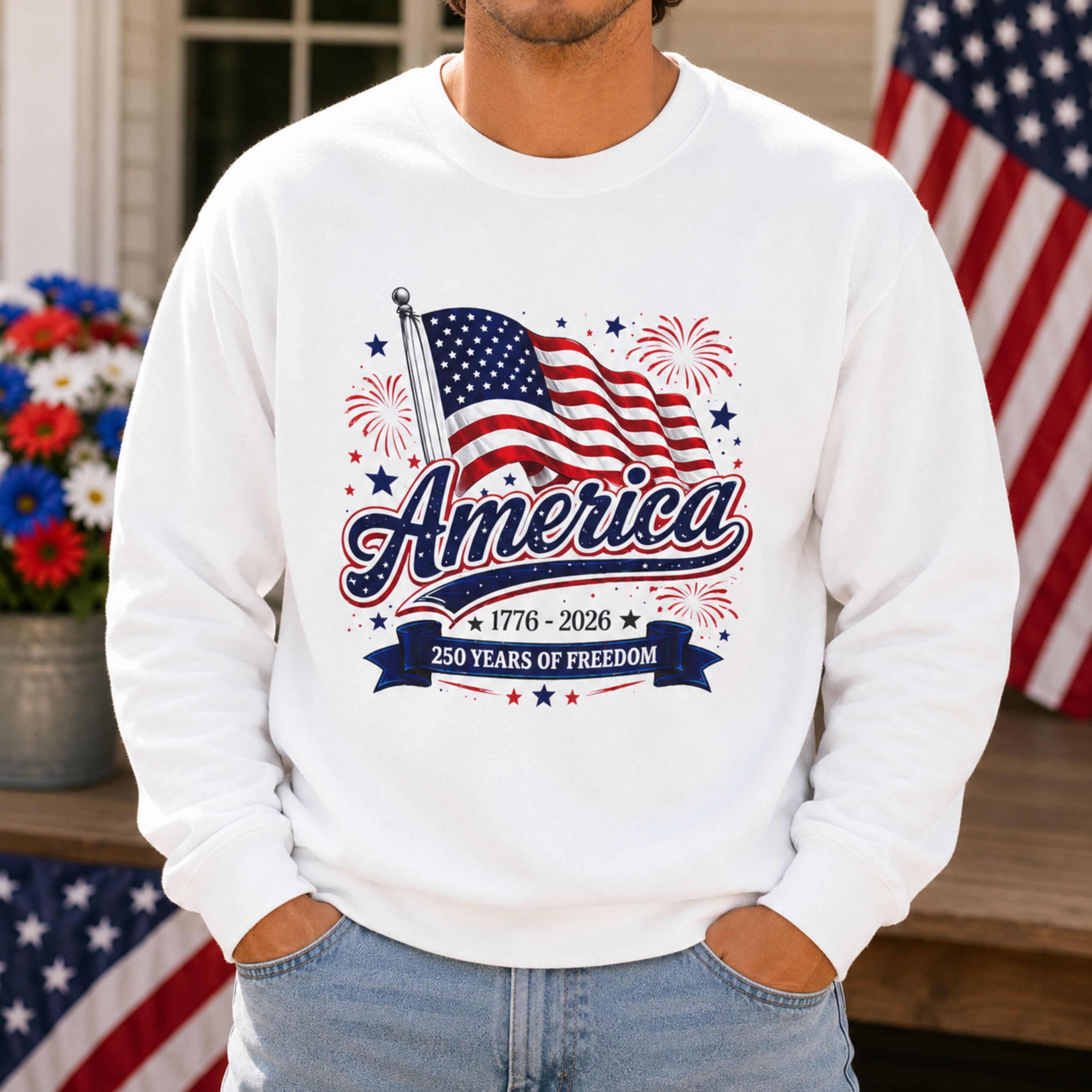 America 250 Years of Freedom Unisex Sweatshirt | Patriotic 4th of July Crewneck | America Flag Sweatshirt | 1776 2026 Independence Day Sweatshirt