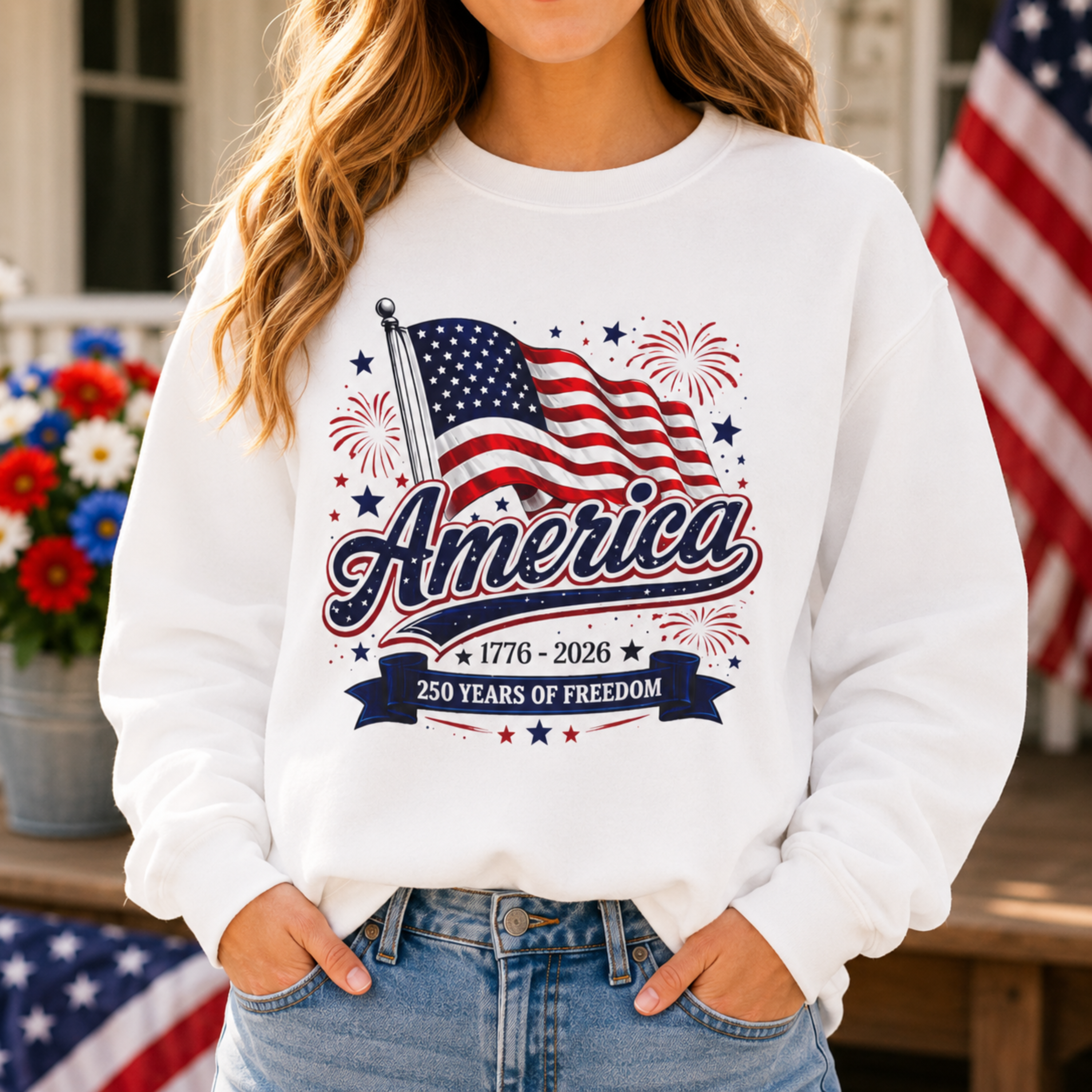 America 250 Years of Freedom Unisex Sweatshirt | Patriotic 4th of July Crewneck | America Flag Sweatshirt | 1776 2026 Independence Day Sweatshirt