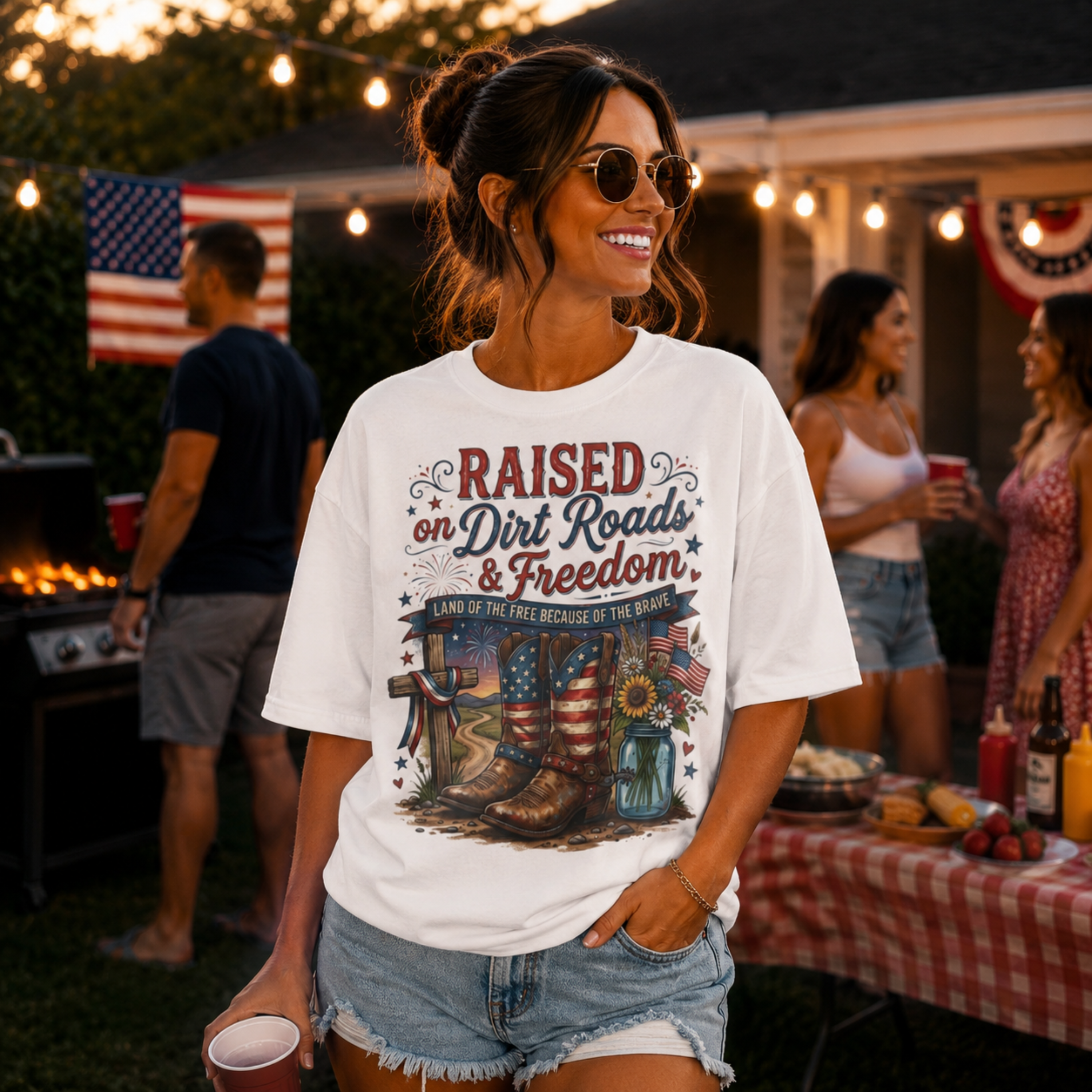 Raised On Dirt Roads & Freedom Comfort Colors Shirt | Patriotic Country Girl Shirt | 4th of July Western Tee | Americana Cowgirl Graphic Shirt