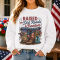 Raised On Dirt Roads & Freedom Sweatshirt | Patriotic Country Girl Crewneck | 4th of July Western Sweatshirt | Americana Cowgirl Sweatshirt