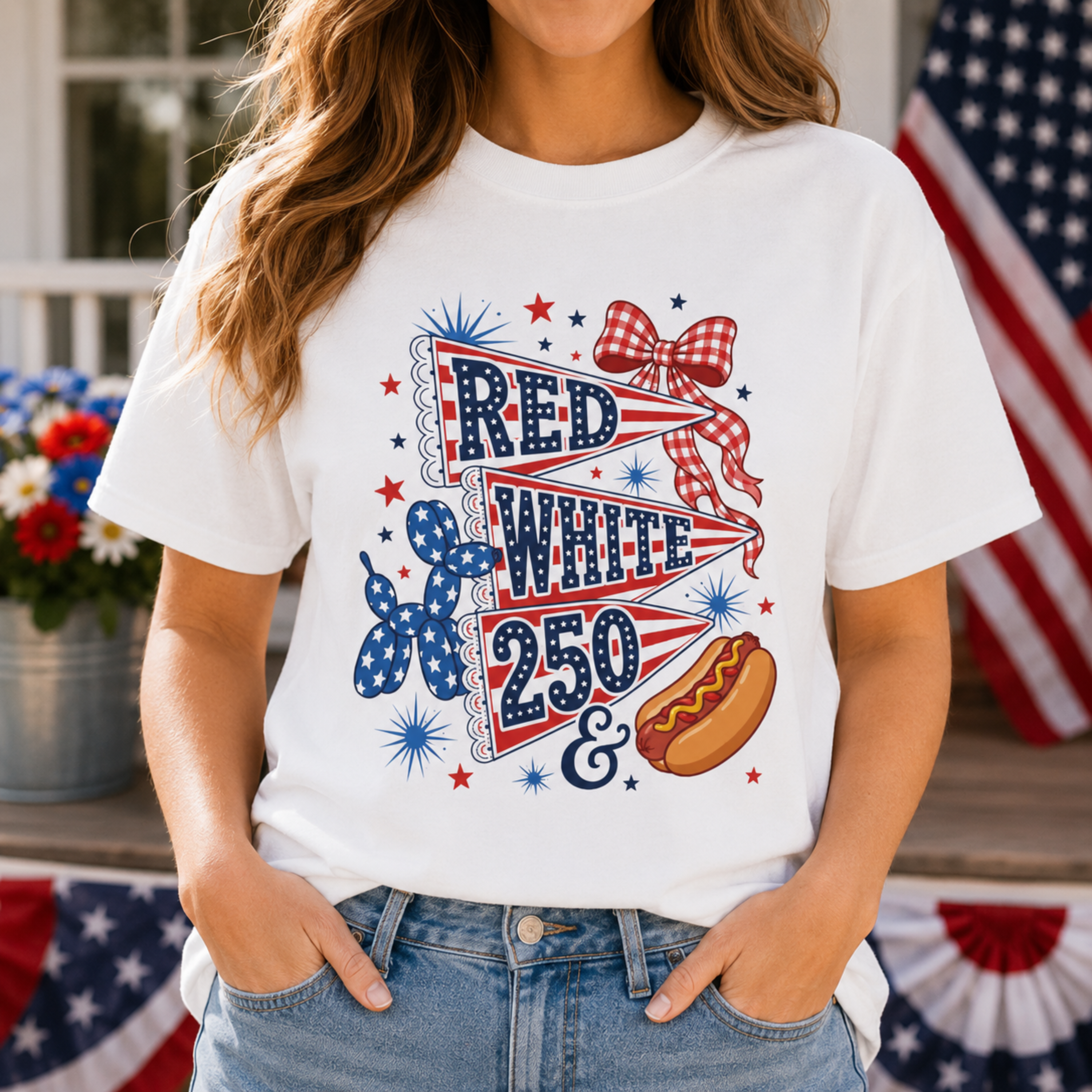 Red White & 250 Comfort Colors Shirt | Patriotic 4th of July Shirt for Women | America 250 Tee | Cute Fourth of July Graphic Tee