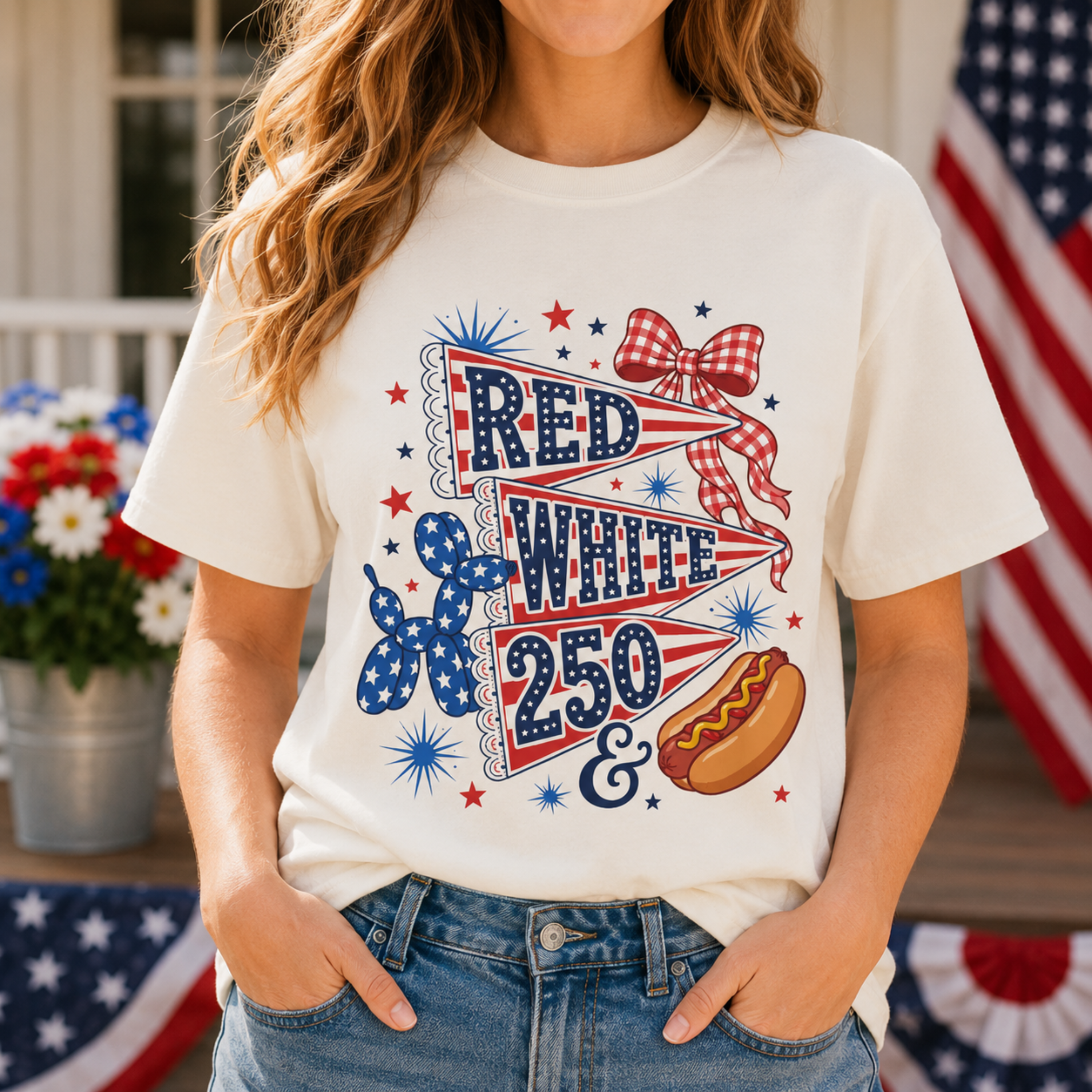 Red White & 250 Comfort Colors Shirt | Patriotic 4th of July Shirt for Women | America 250 Tee | Cute Fourth of July Graphic Tee
