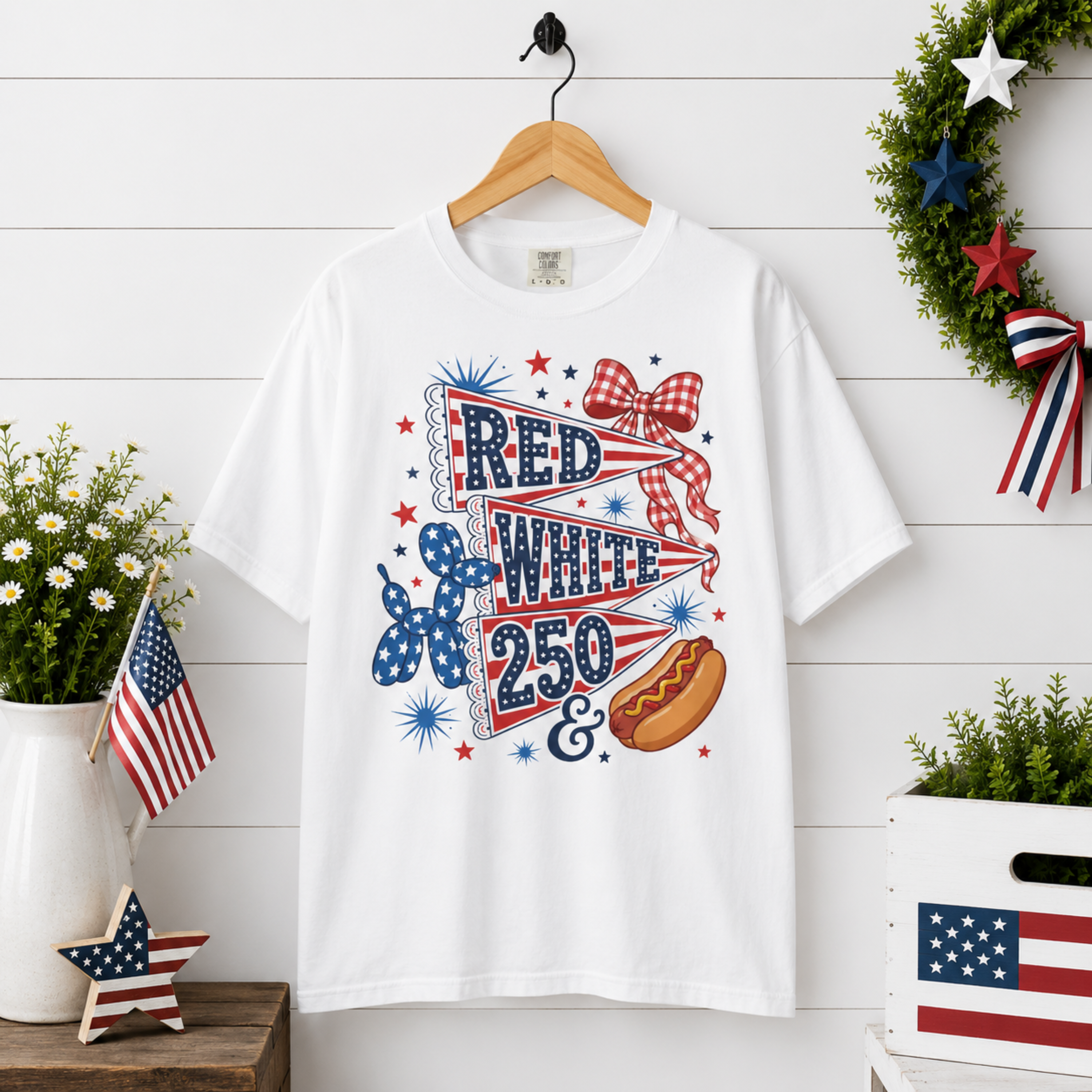 Red White & 250 Comfort Colors Shirt | Patriotic 4th of July Shirt for Women | America 250 Tee | Cute Fourth of July Graphic Tee