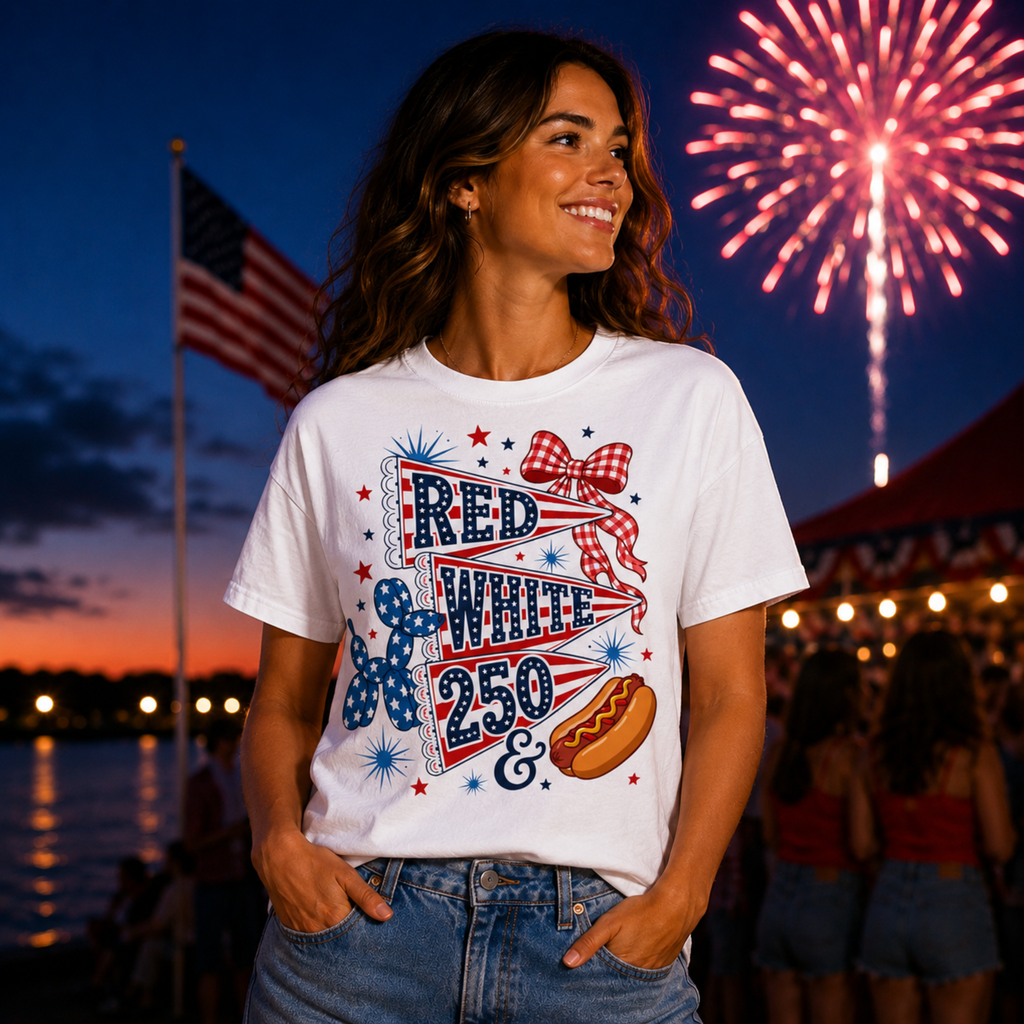 Red White & 250 Comfort Colors Shirt | Patriotic 4th of July Shirt for Women | America 250 Tee | Cute Fourth of July Graphic Tee