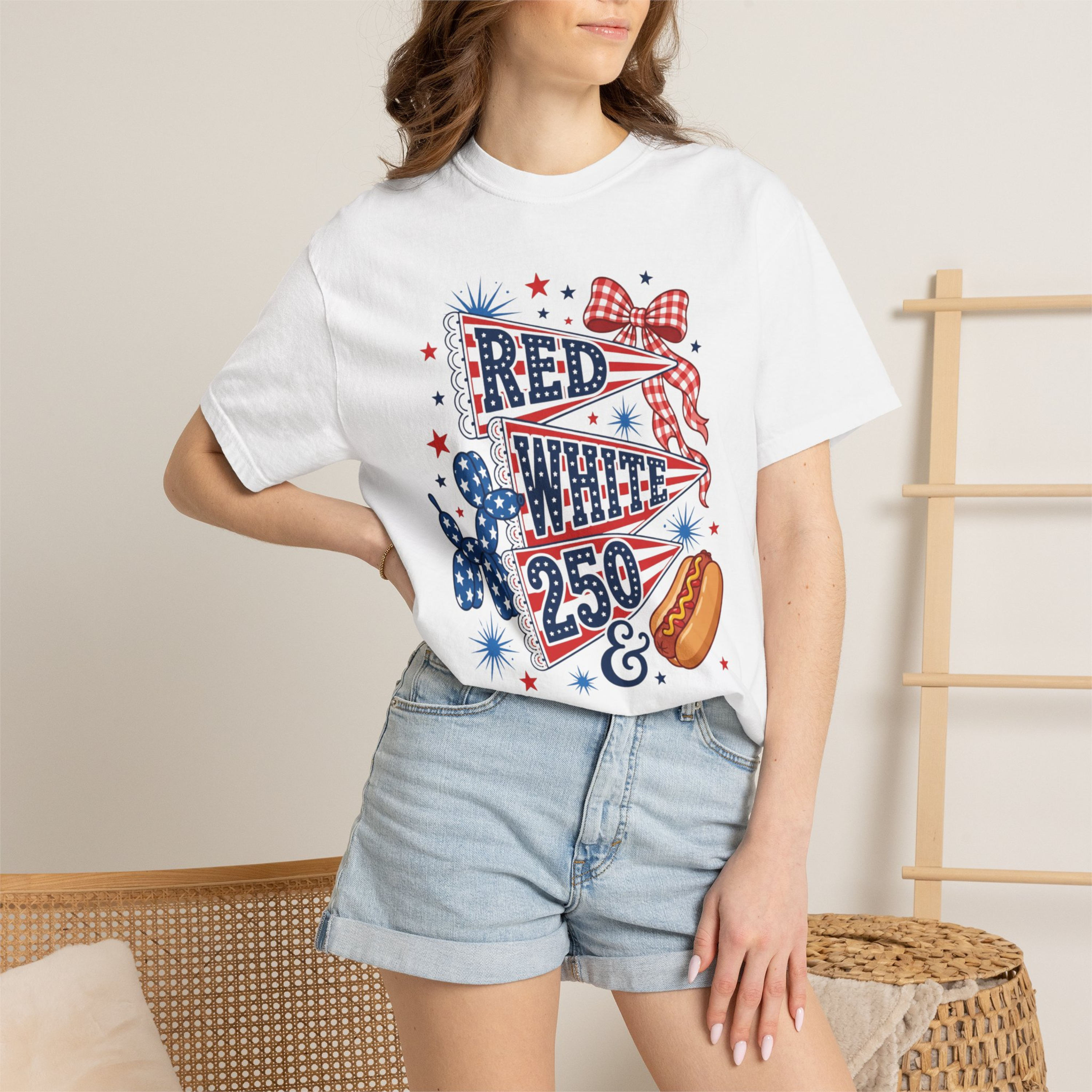 Red White & 250 Comfort Colors Shirt | Patriotic 4th of July Shirt for Women | America 250 Tee | Cute Fourth of July Graphic Tee