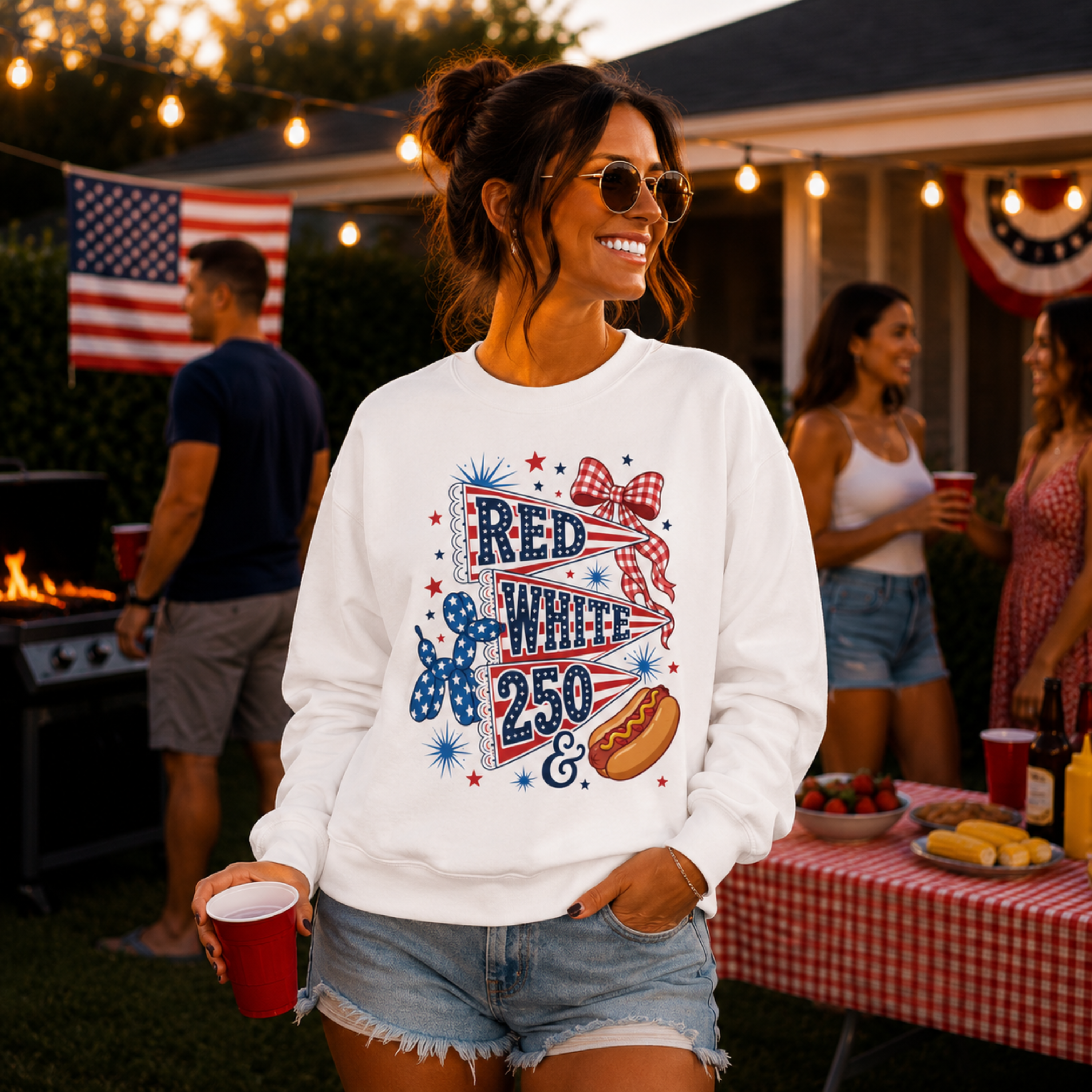 Red White & 250 Sweatshirt | Patriotic 4th of July Crewneck for Women | America 250 Sweatshirt | Cute Fourth of July Sweatshirt