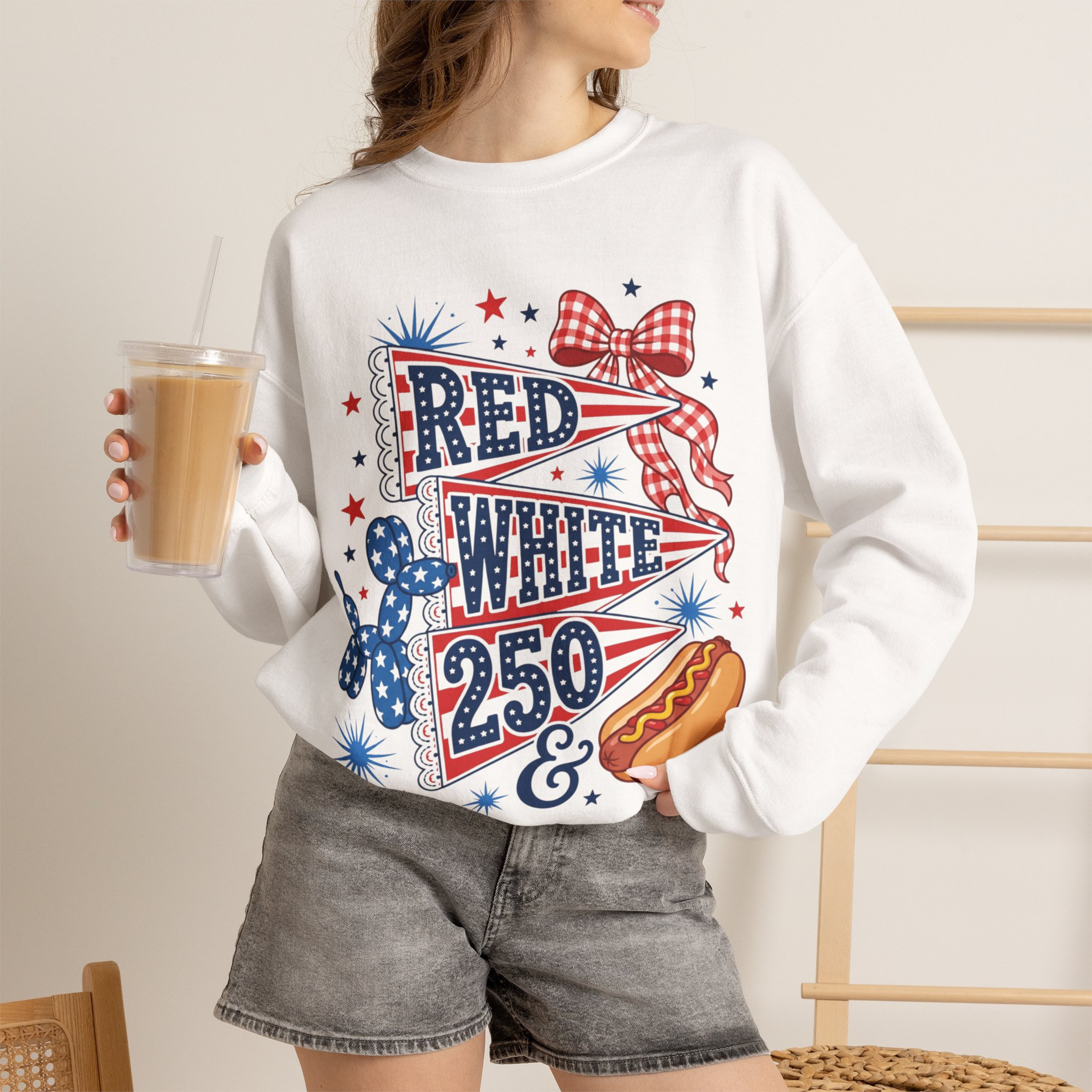 Red White & 250 Sweatshirt | Patriotic 4th of July Crewneck for Women | America 250 Sweatshirt | Cute Fourth of July Sweatshirt