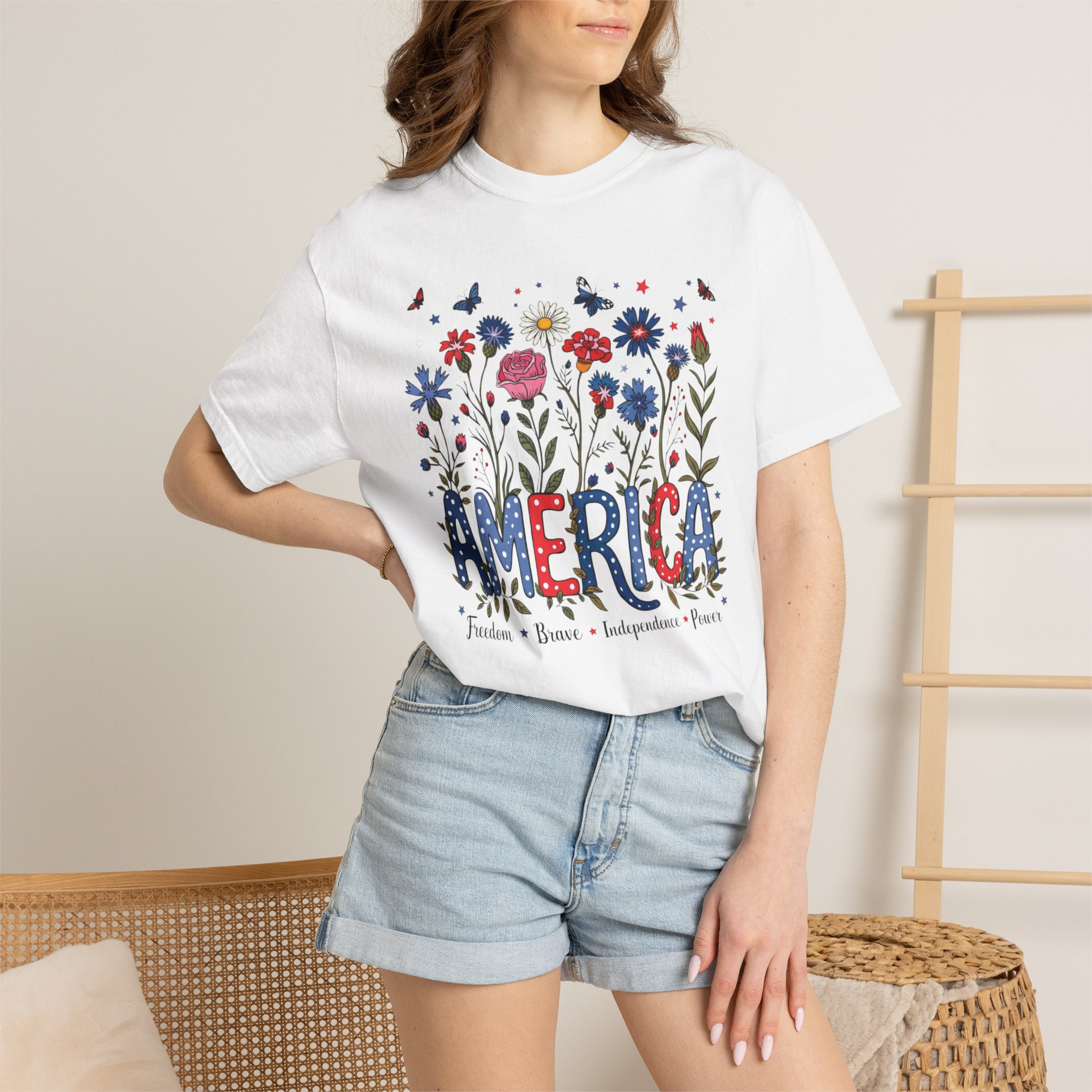 America Floral Shirt | Patriotic Wildflower Shirt for Women | 4th of July Flower Tee | Cute Americana Graphic Shirt