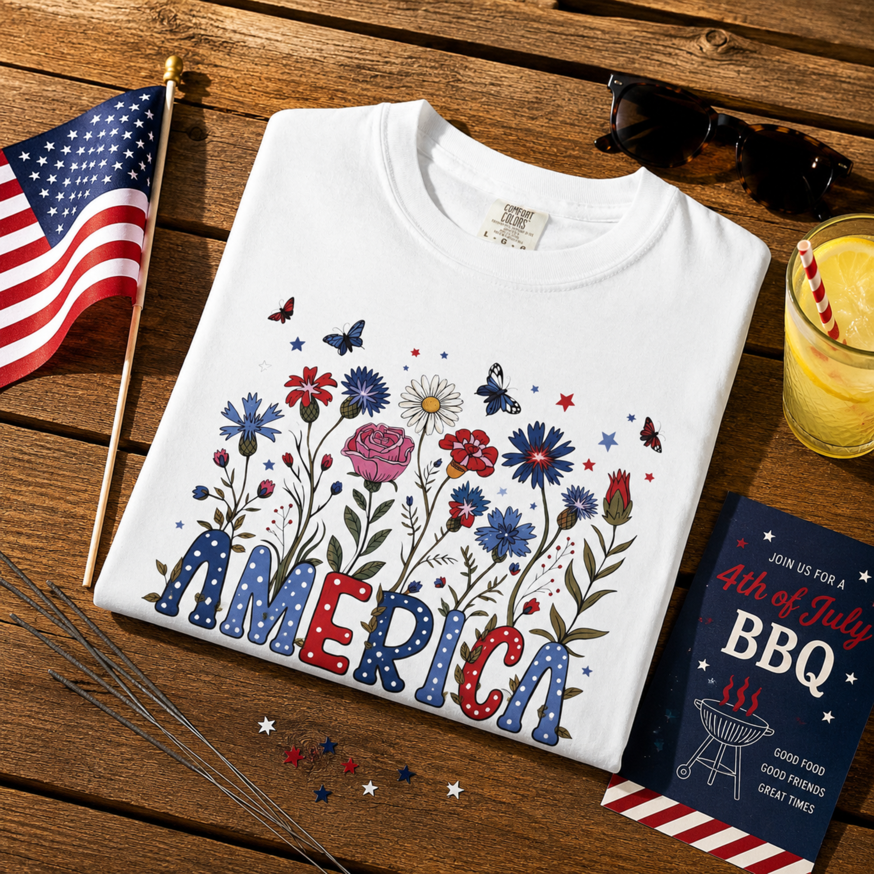 America Floral Shirt | Patriotic Wildflower Shirt for Women | 4th of July Flower Tee | Cute Americana Graphic Shirt