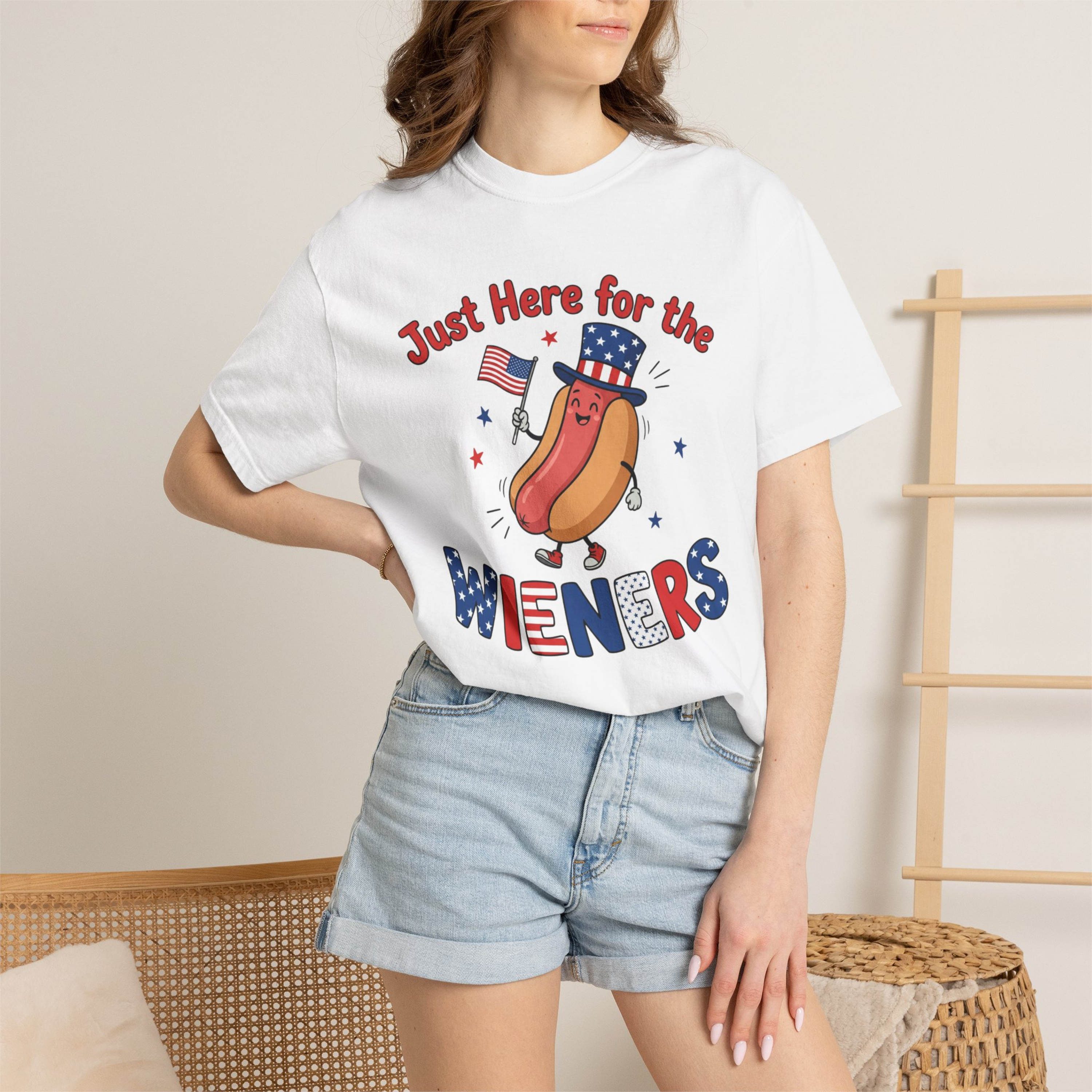 Just Here For The Wieners Unisex Comfort Colors Shirt | Funny 4th of July Hot Dog Shirt | Patriotic BBQ Shirt | Cute Independence Day Graphic Tee