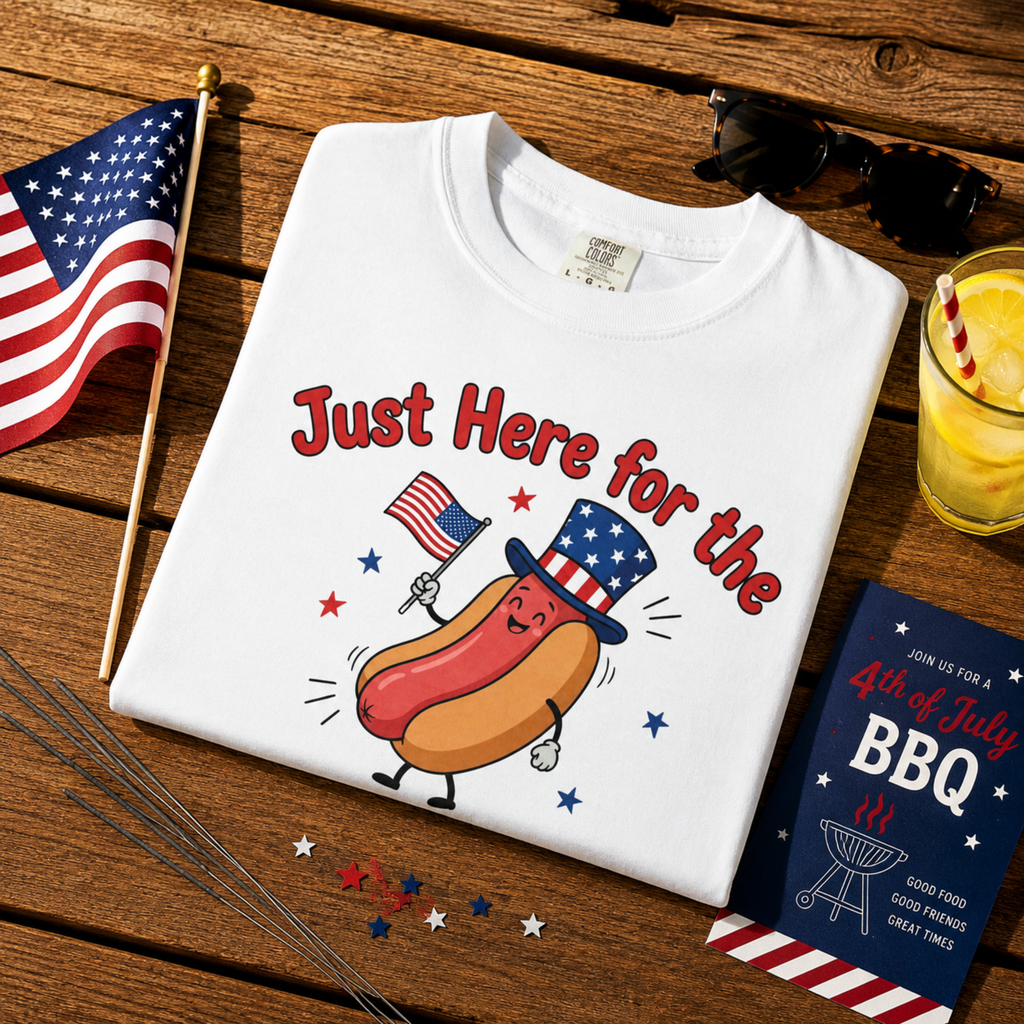 Just Here For The Wieners Unisex Comfort Colors Shirt | Funny 4th of July Hot Dog Shirt | Patriotic BBQ Shirt | Cute Independence Day Graphic Tee