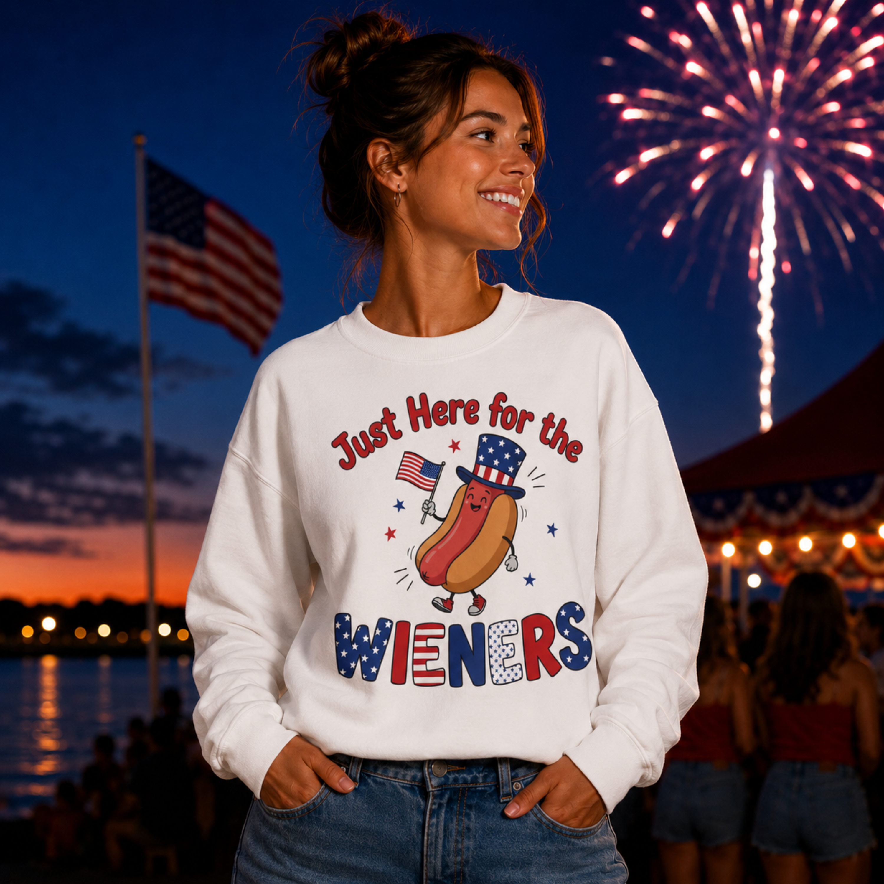 Just Here For The Wieners Unisex Sweatshirt | Funny 4th of July Crewneck | Patriotic Hot Dog Sweatshirt | Independence Day BBQ Sweatshirt