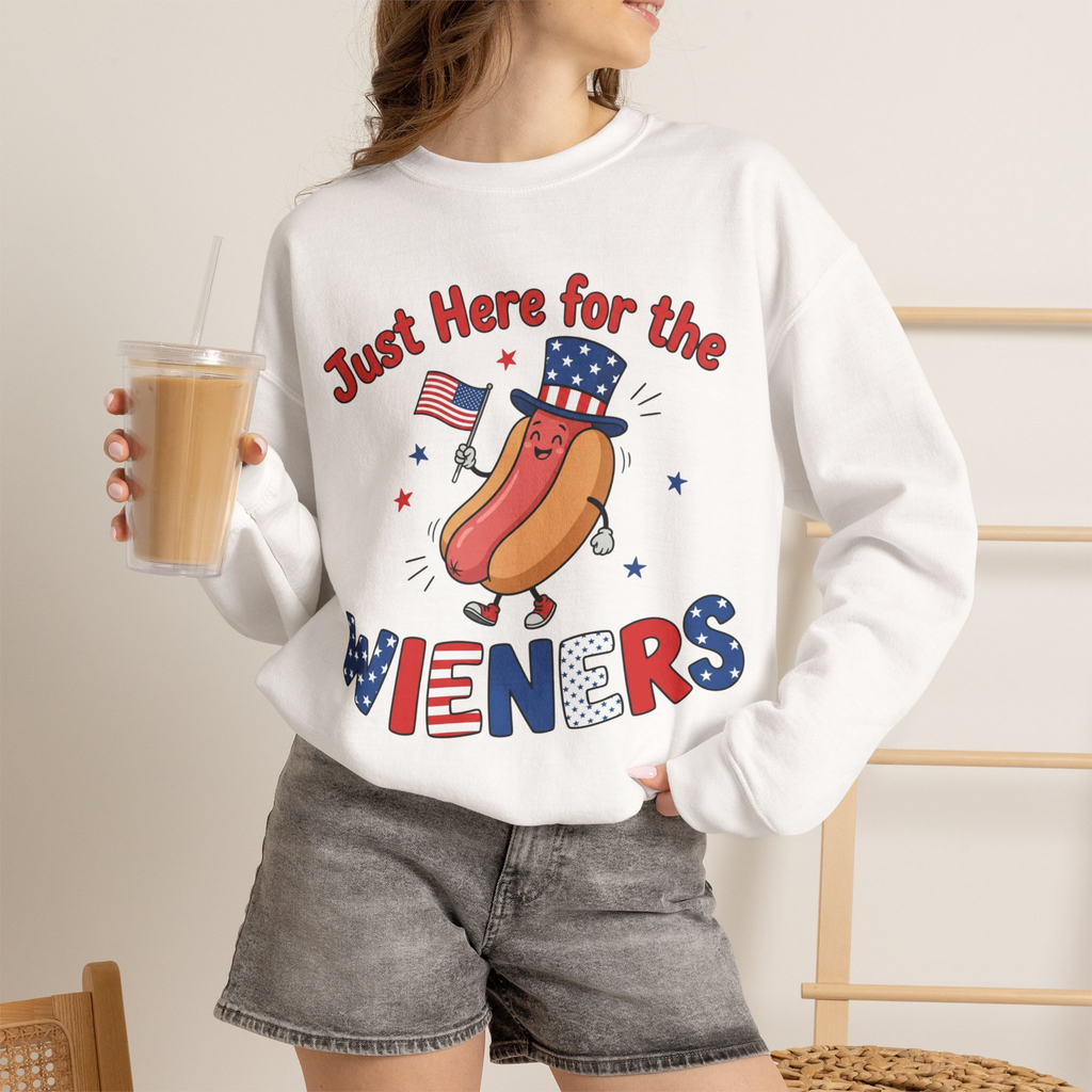 Just Here For The Wieners Unisex Sweatshirt | Funny 4th of July Crewneck | Patriotic Hot Dog Sweatshirt | Independence Day BBQ Sweatshirt